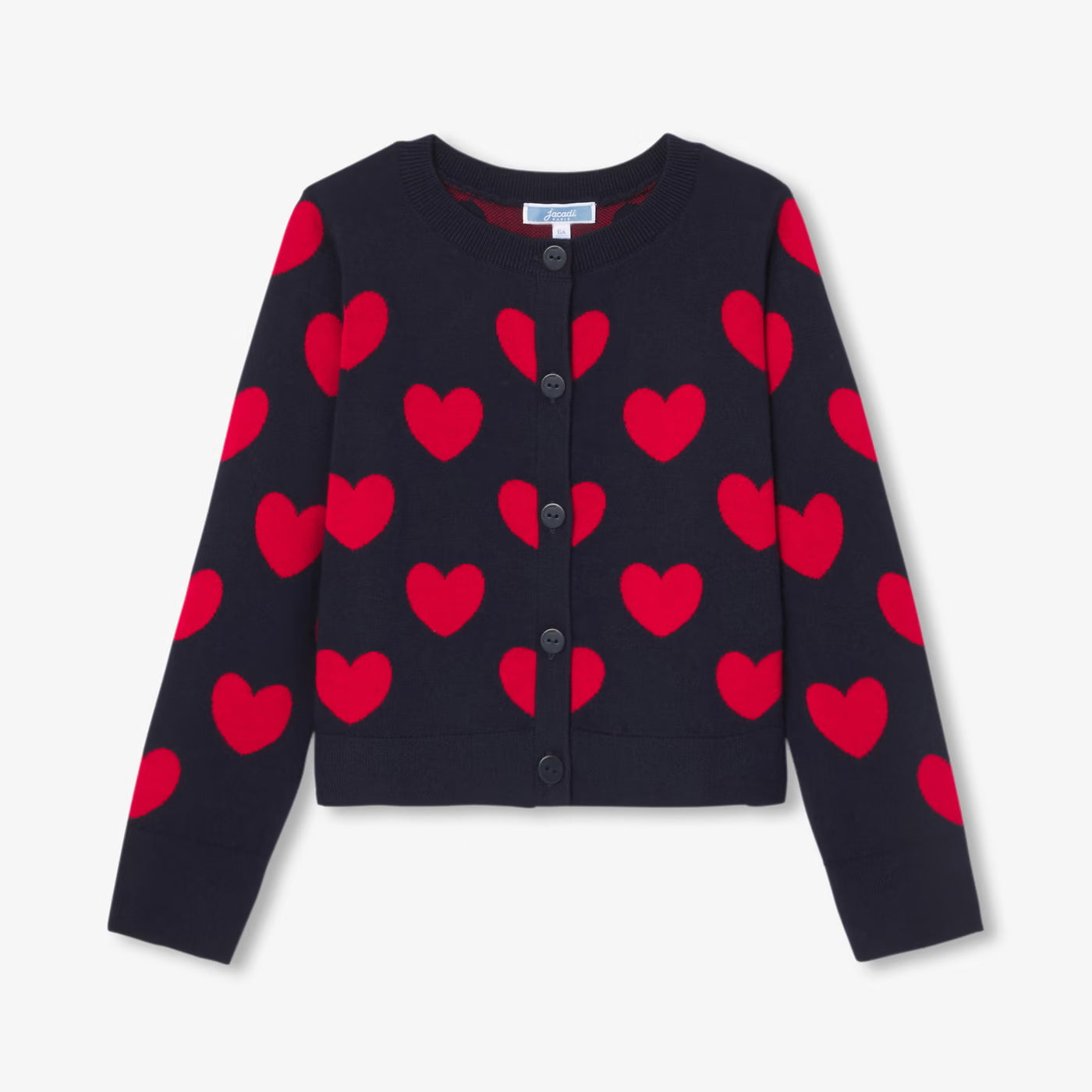 Girl jacquard heart cardigan - marine/rouge