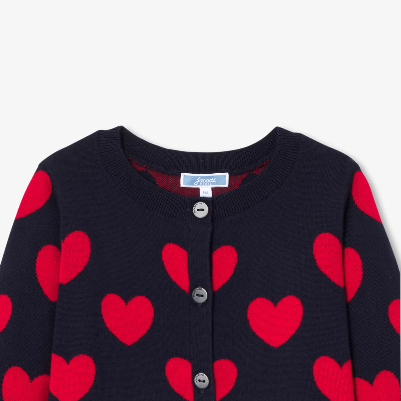 Girl jacquard heart cardigan - marine/rouge