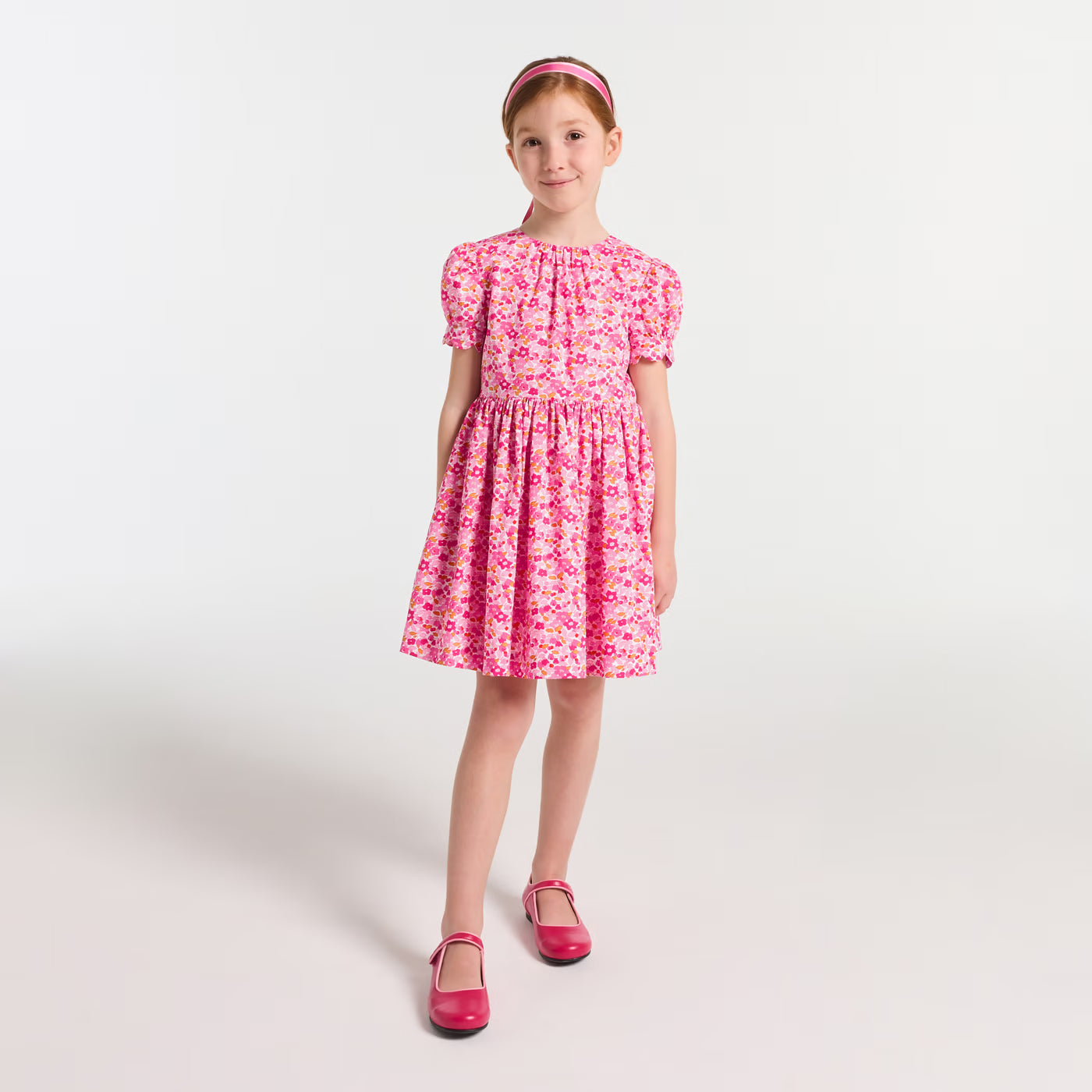 Girls' dress in Liberty fabric - pink/multicolor