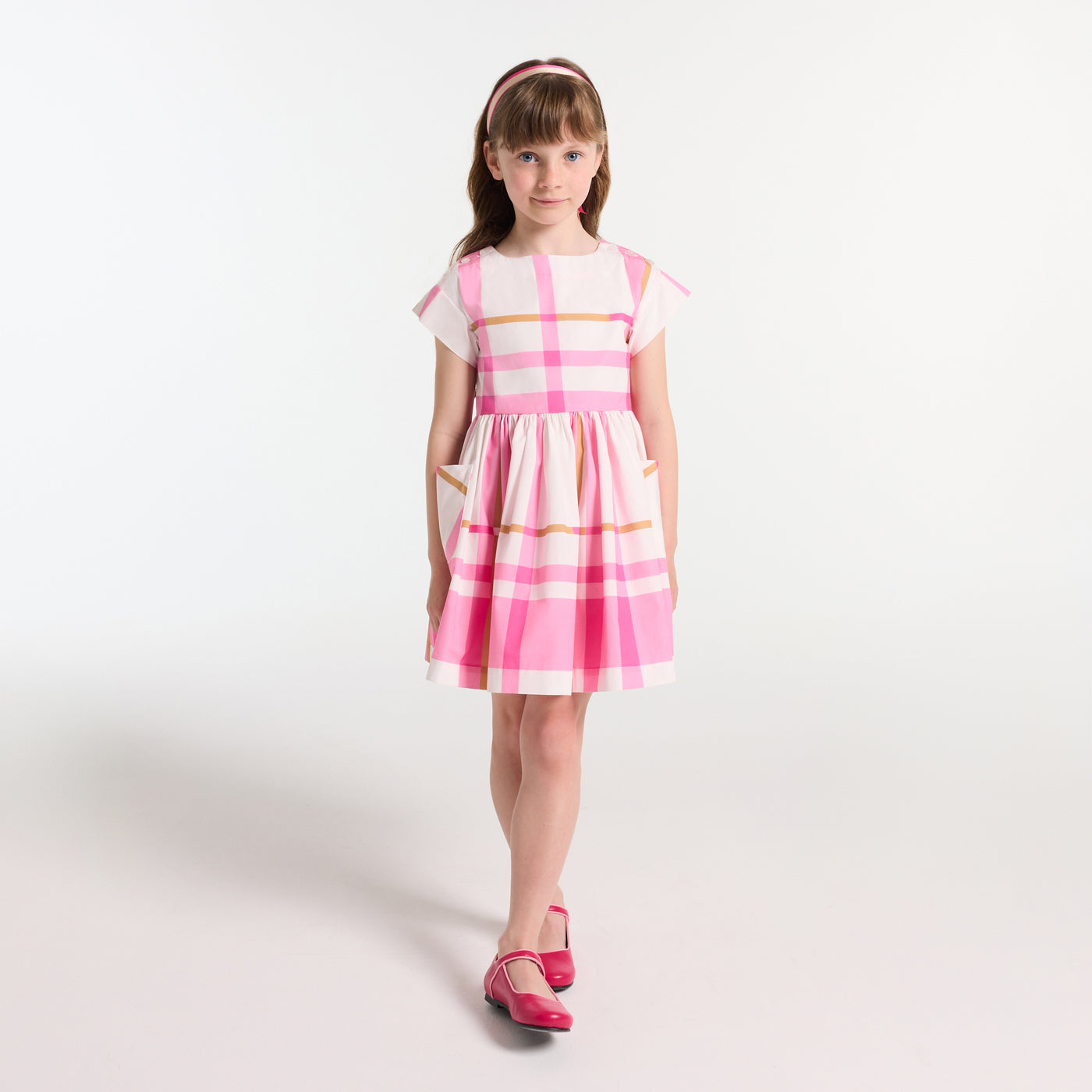 Girl plaid dress - blanc doux/multico