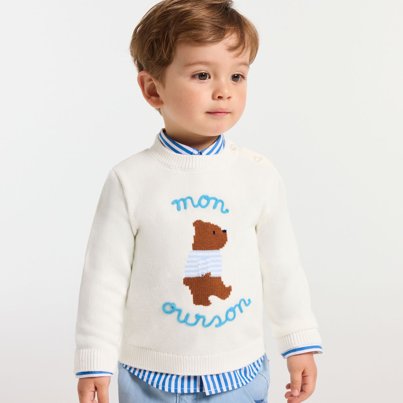 Baby boy cotton sweater - soft white jacadi
