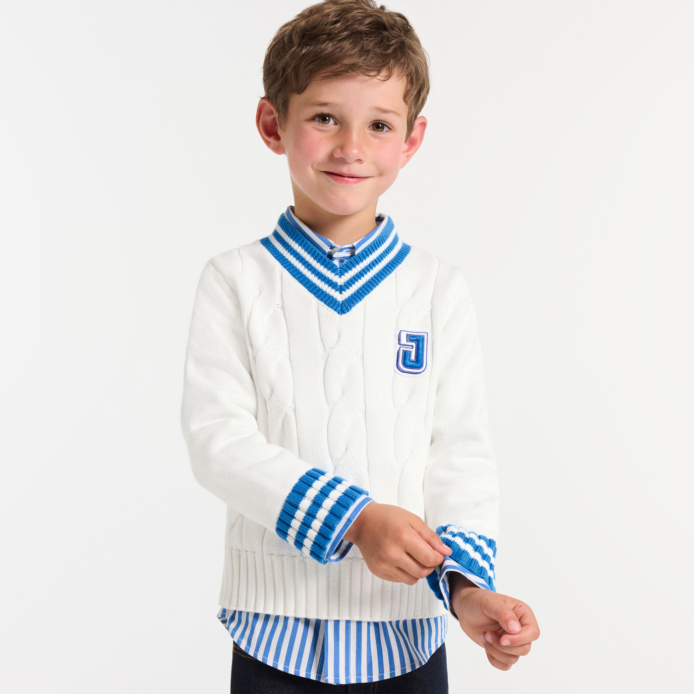 Children cotton cricket sweater - blanc doux jacadi