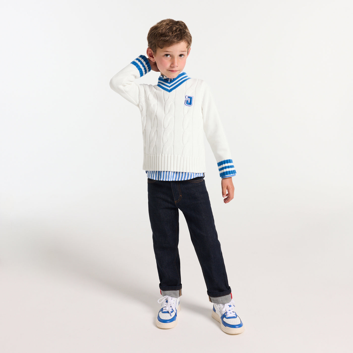 Children cotton cricket sweater - blanc doux jacadi
