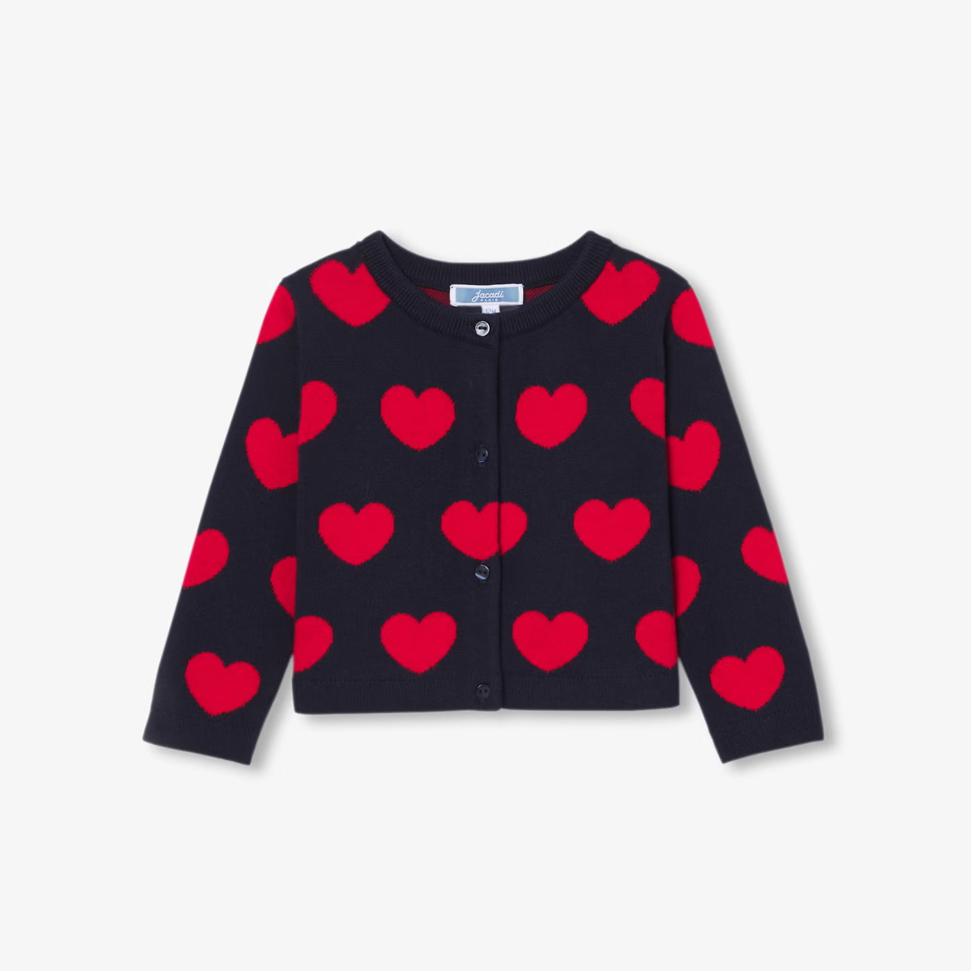 Baby girl heart cotton cardigan - marine/rouge