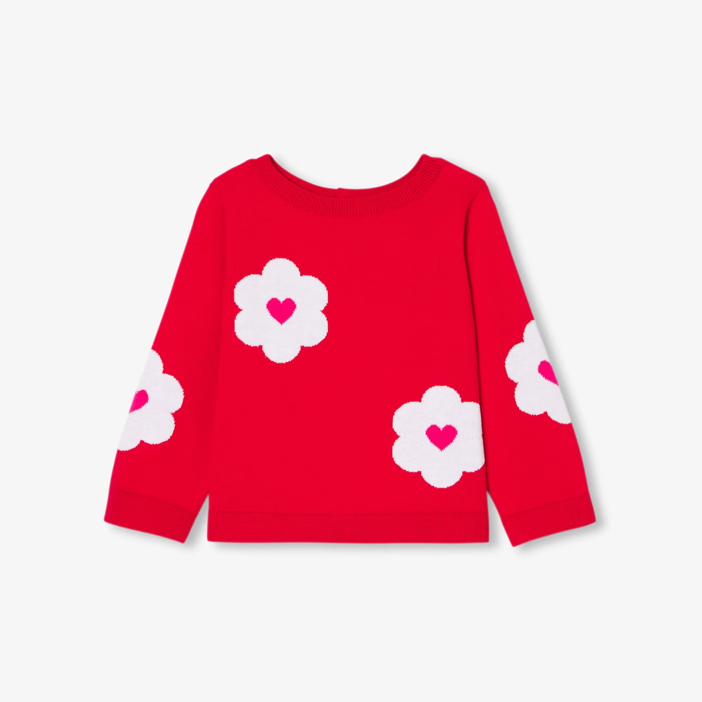 Baby girl cotton jacquard flower sweater - coquelicot