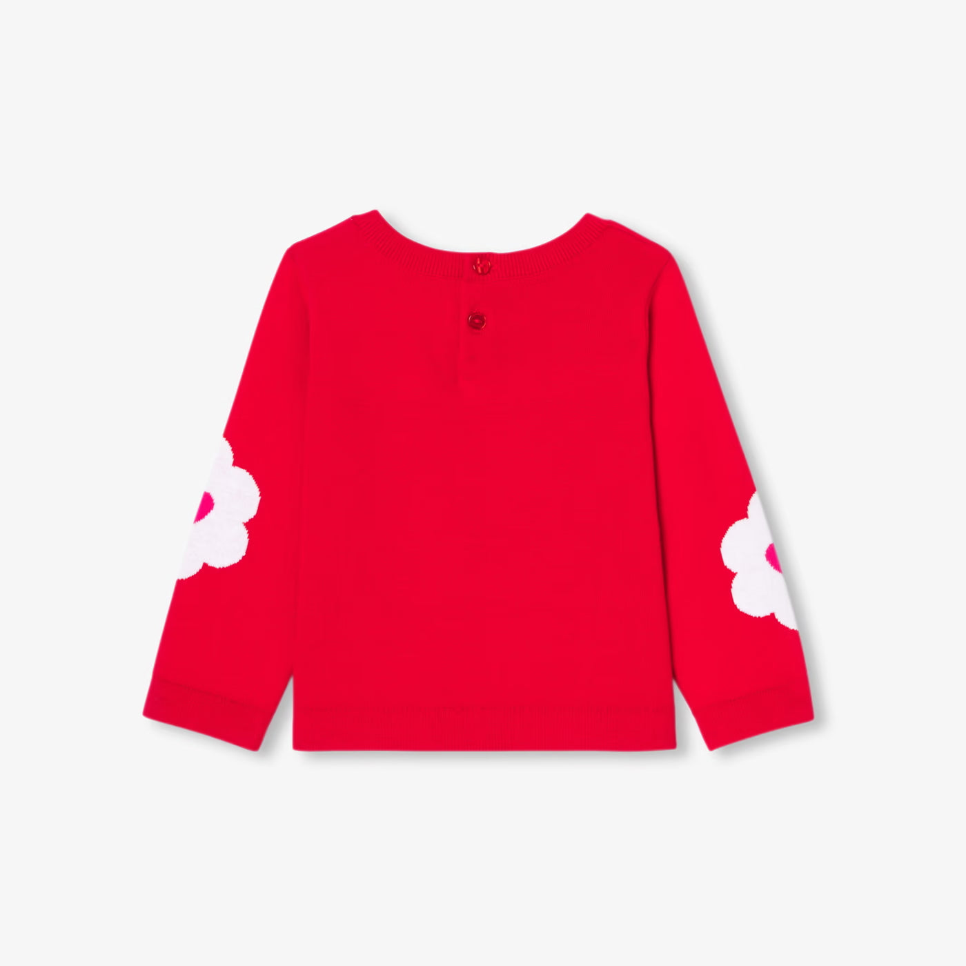 Baby girl cotton jacquard flower sweater - coquelicot