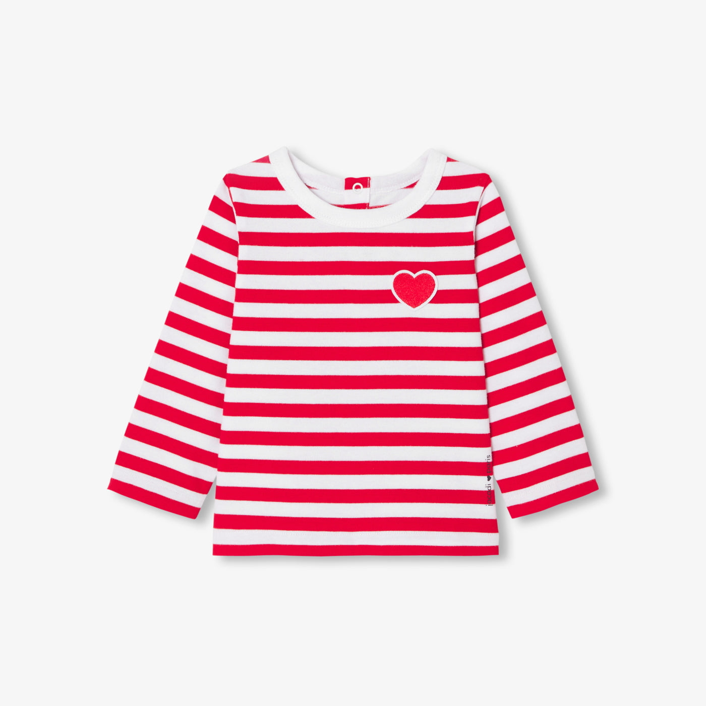 Baby girl Breton tee in thick jersey - blanc/rouge