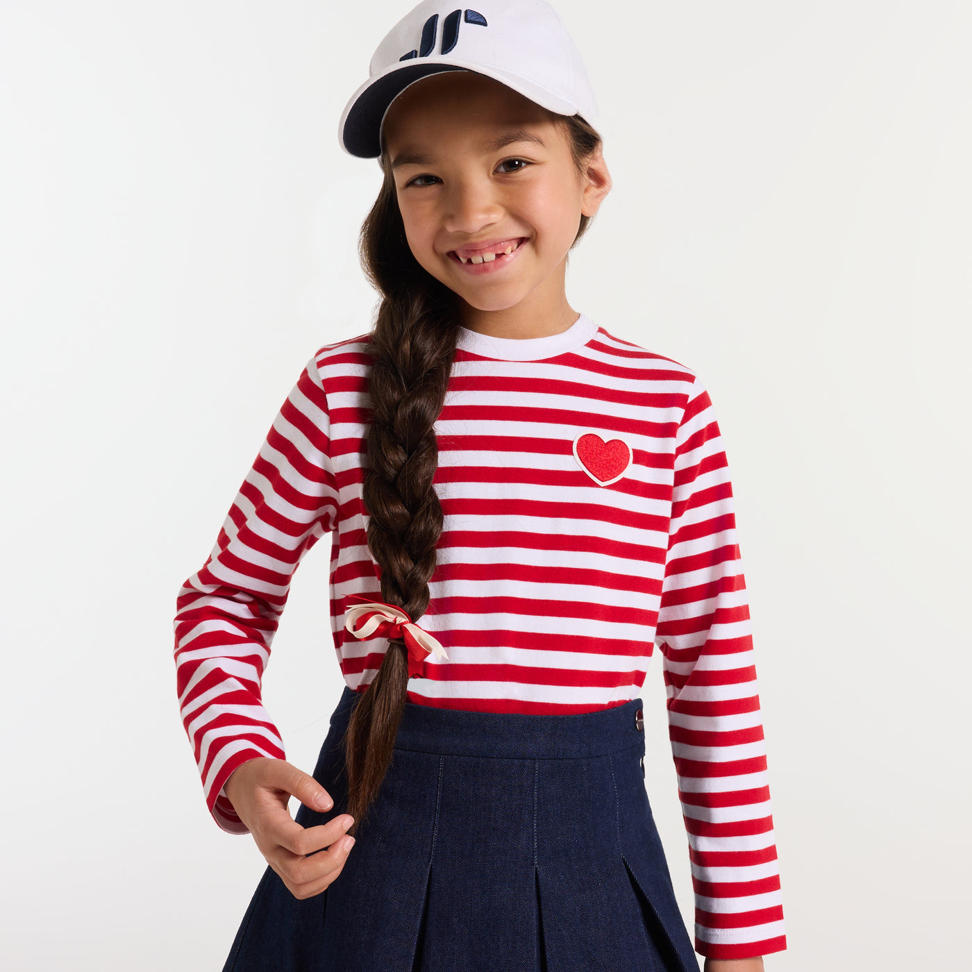 Girl jersey sailor tee - blanc/rouge