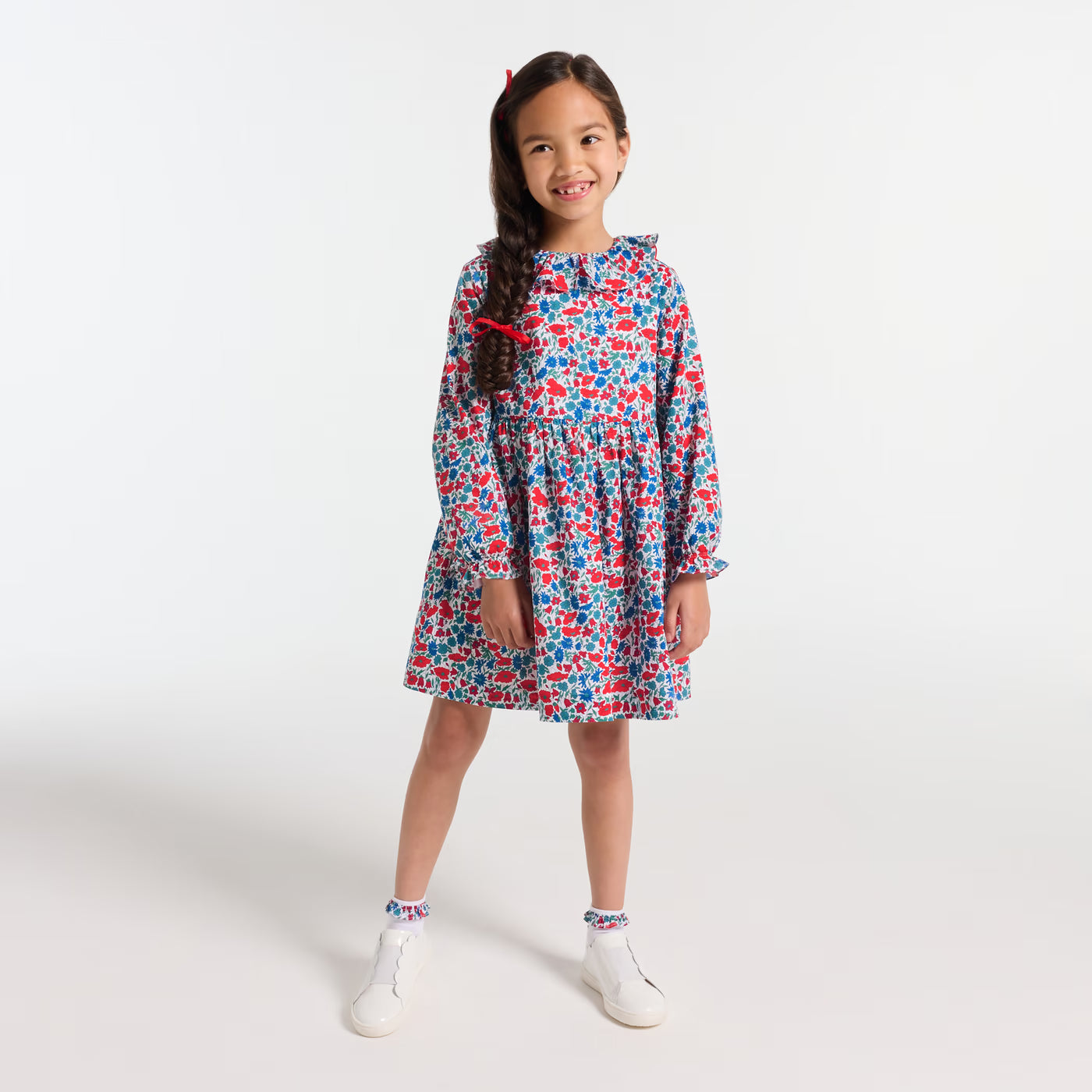 Liberty fabric girl's dress - white/multicolor