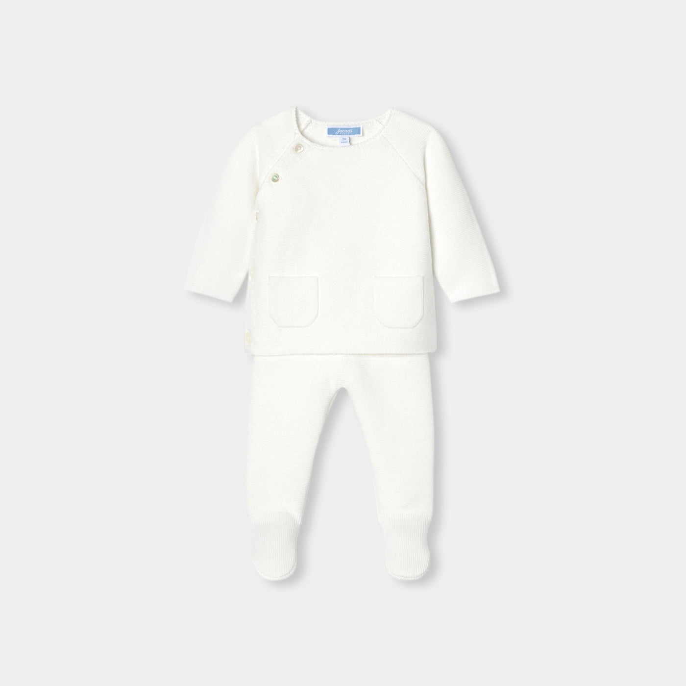 Baby cotton garter-stitch set - blanc doux jacadi
