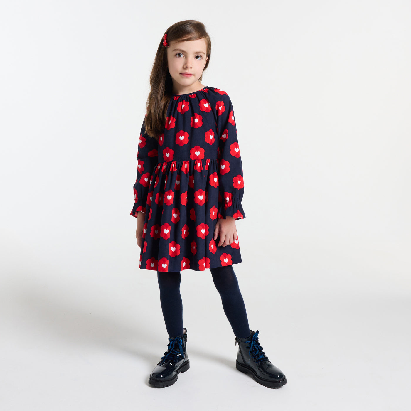 Girl dress in milleraies velvet - marine/multico