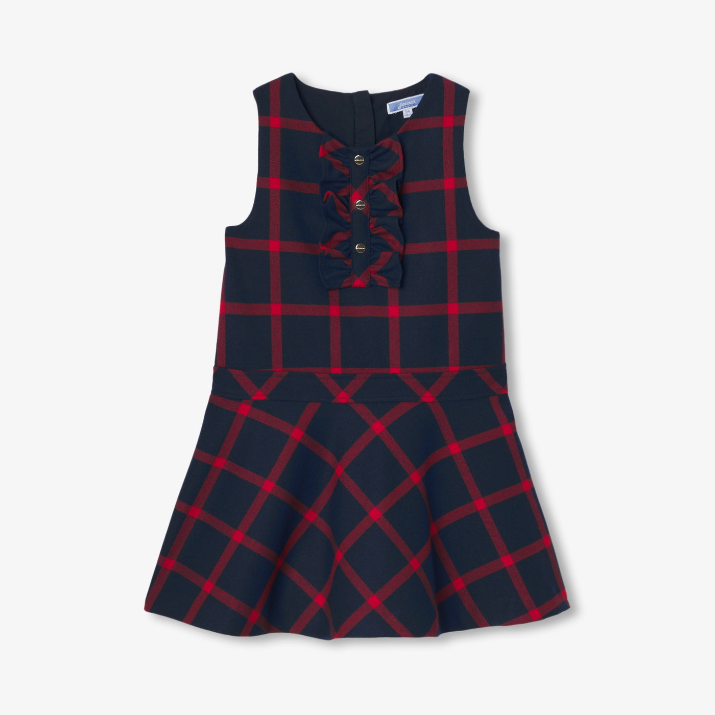 Girl pinafore dress in flannel - marine/rouge