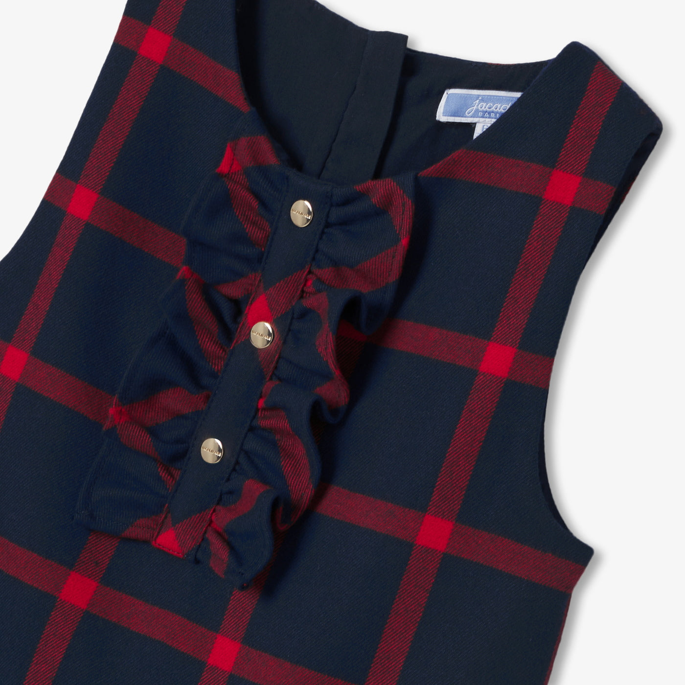 Girl pinafore dress in flannel - marine/rouge