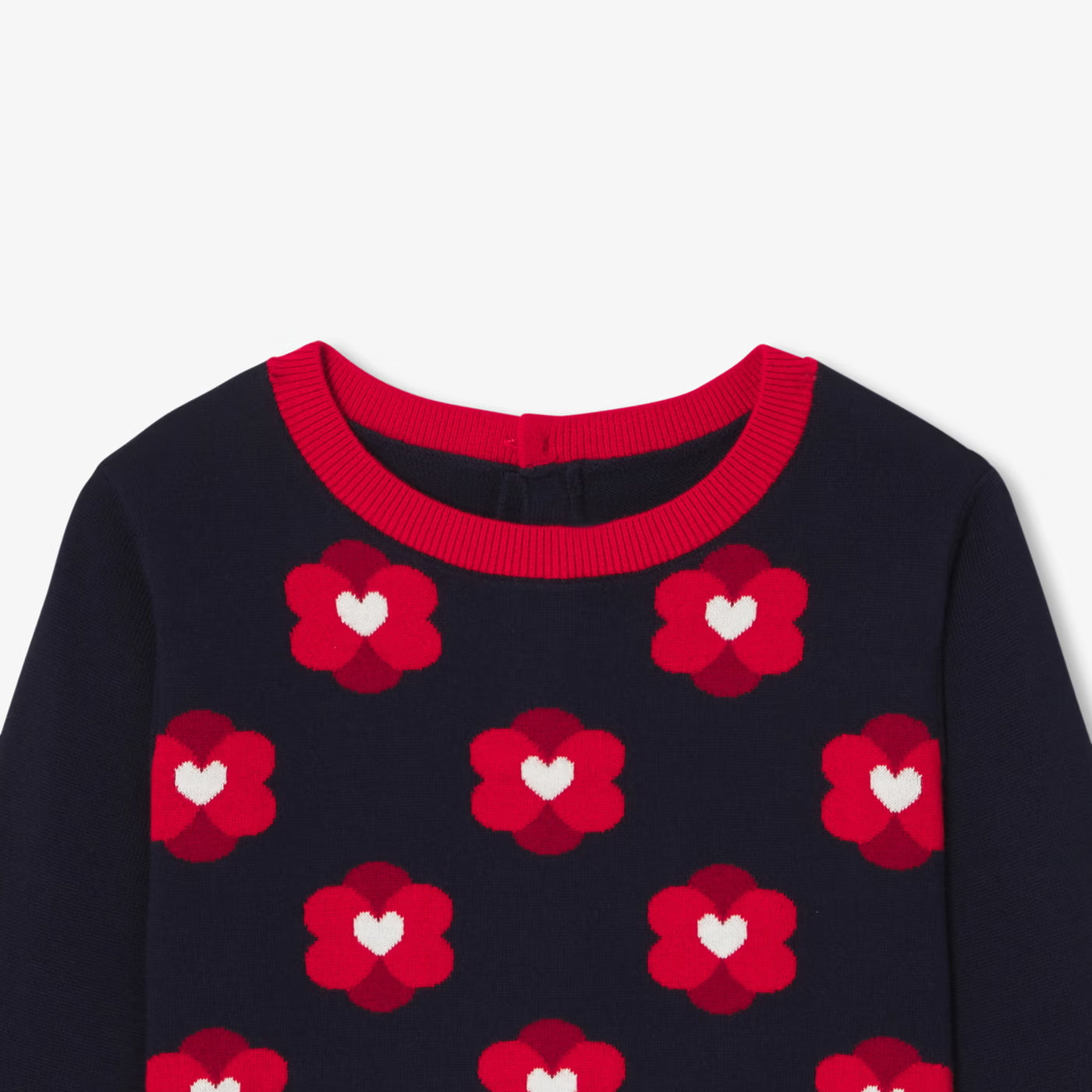Girl jacquard flower sweater - marine/rouge