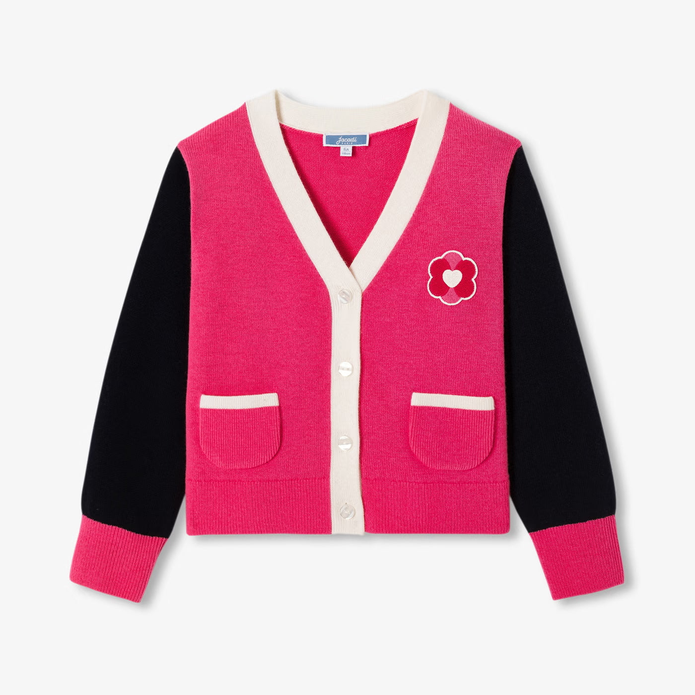 Girl colour block cardigan - geranium
