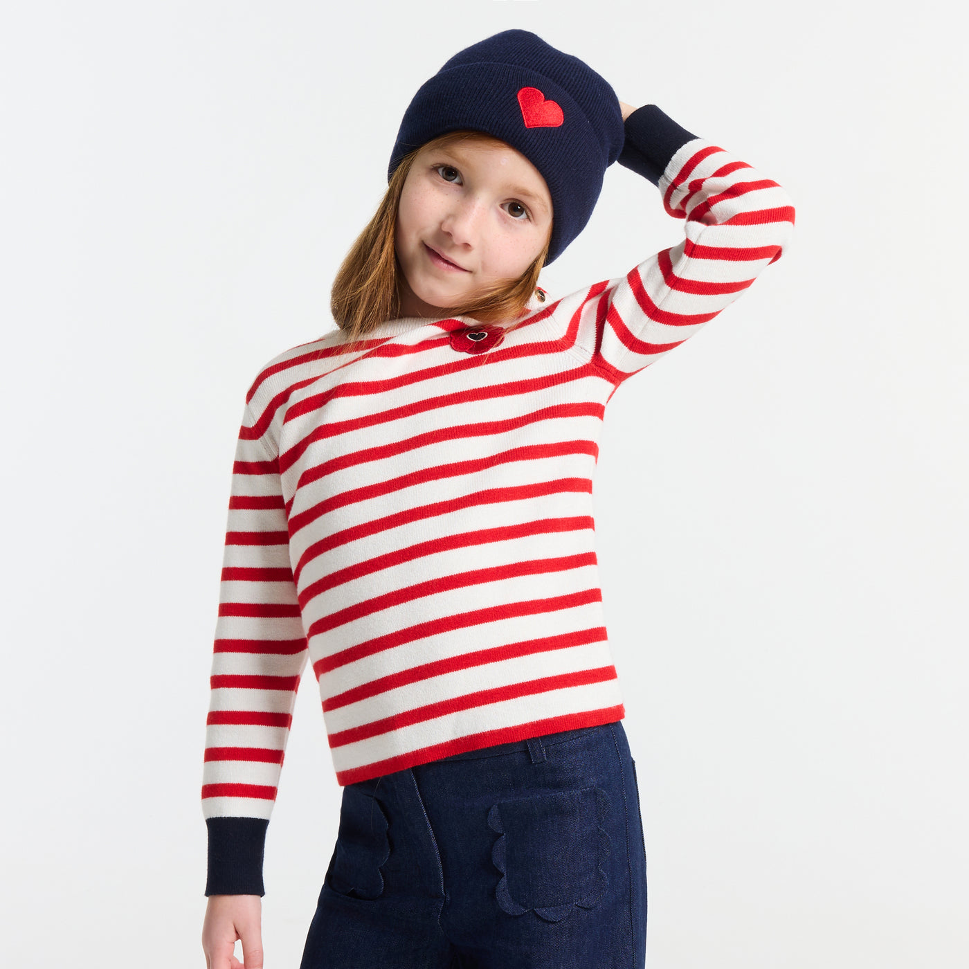 Girl striped sweater - white/red