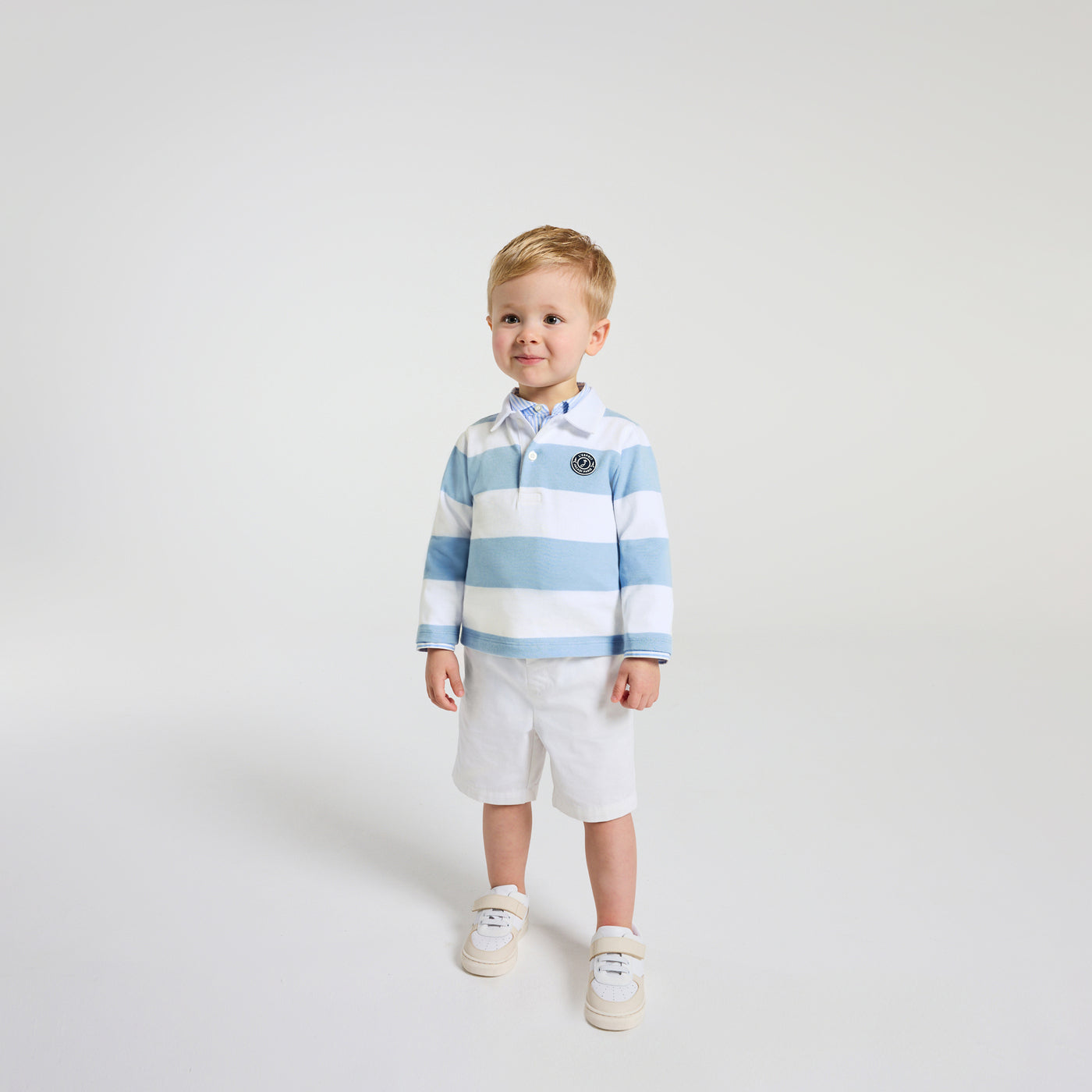 Baby boy long-sleeved polo shirt - blanc/ciel
