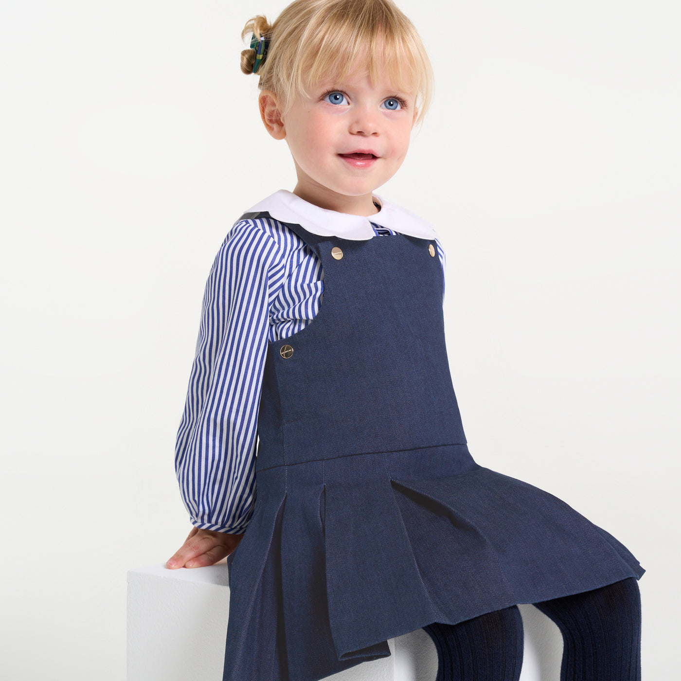 Baby girl denim jumper dress - denim fonce