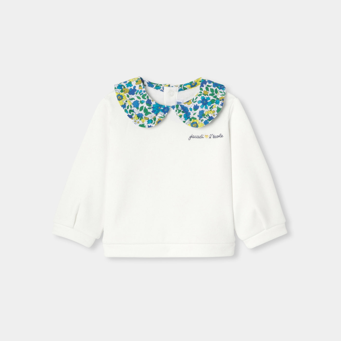 Baby girl sweater with Liberty fabric collar - blanc doux jacadi
