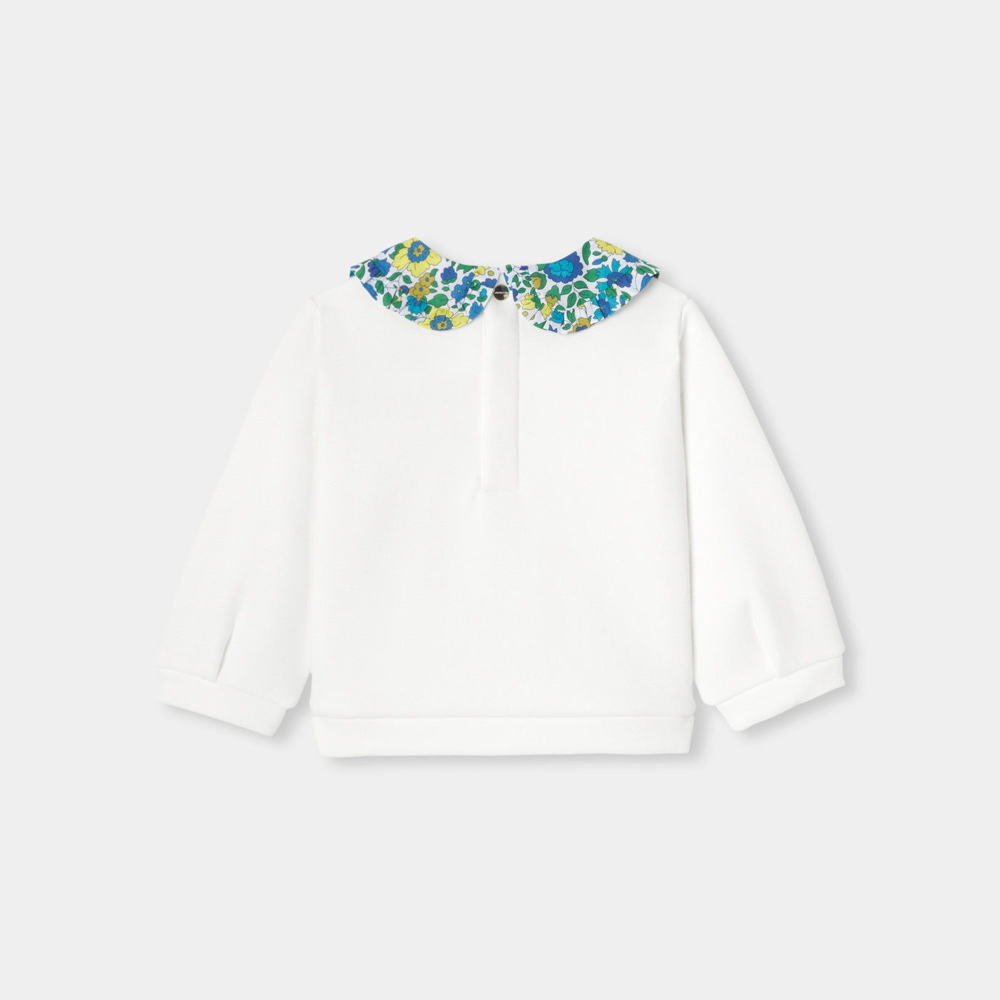Baby girl sweater with Liberty fabric collar - blanc doux jacadi