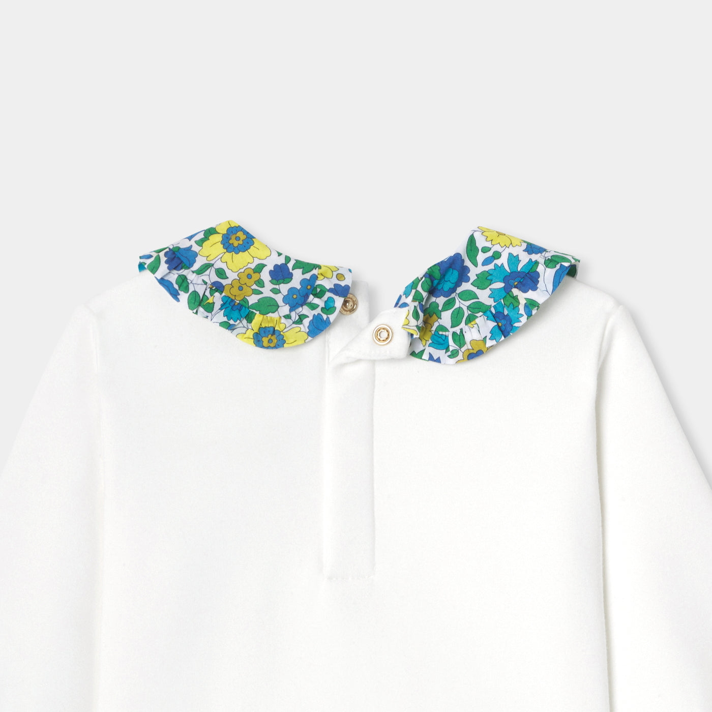 Baby girl sweater with Liberty fabric collar - blanc doux jacadi