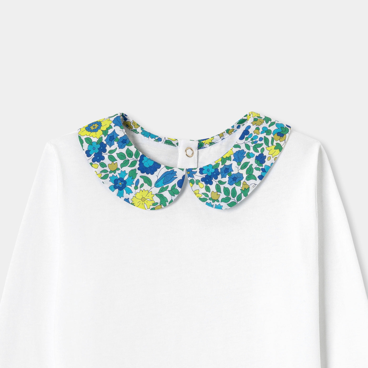 Girl T-shirt with Liberty fabric collar - blanc jacadi