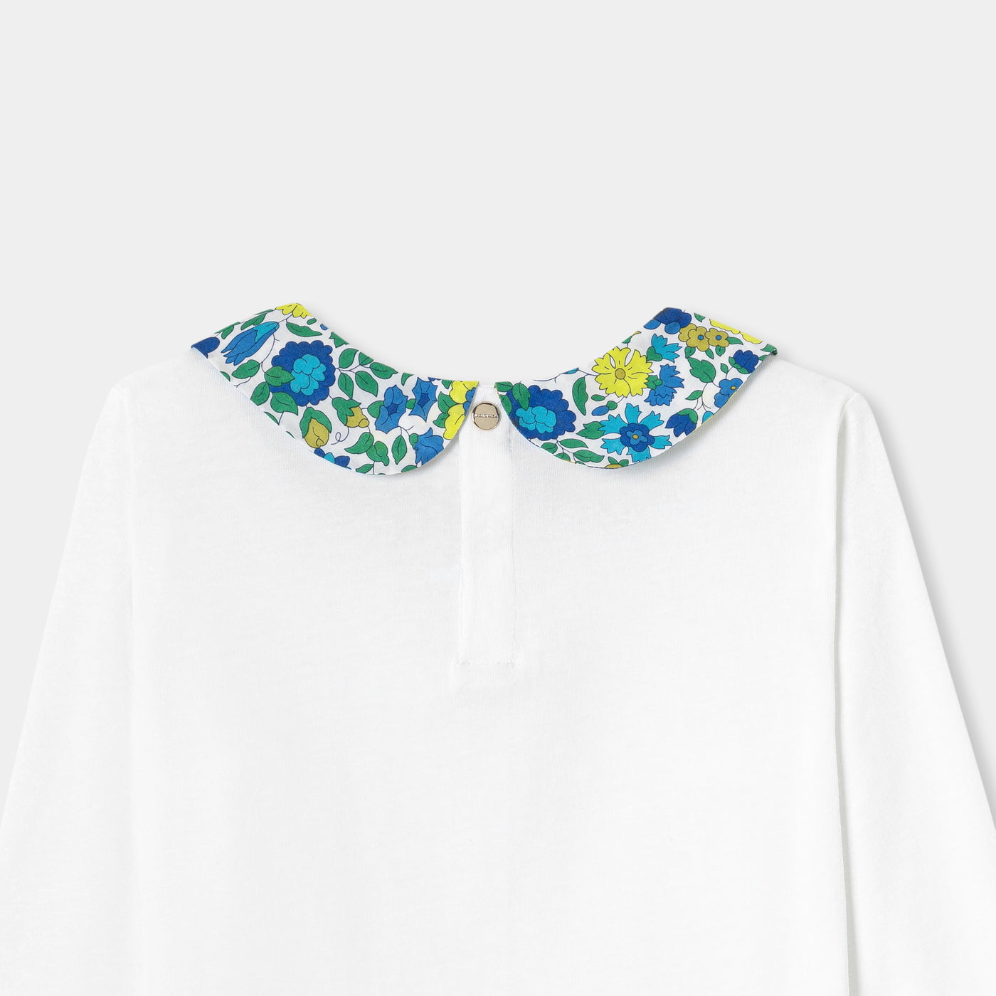 Girl T-shirt with Liberty fabric collar - blanc jacadi