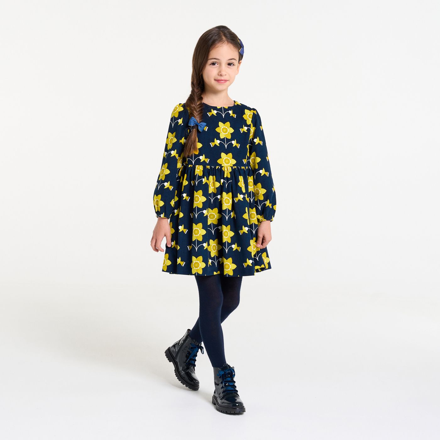Girl dress in milleraies velvet - bleu/multico
