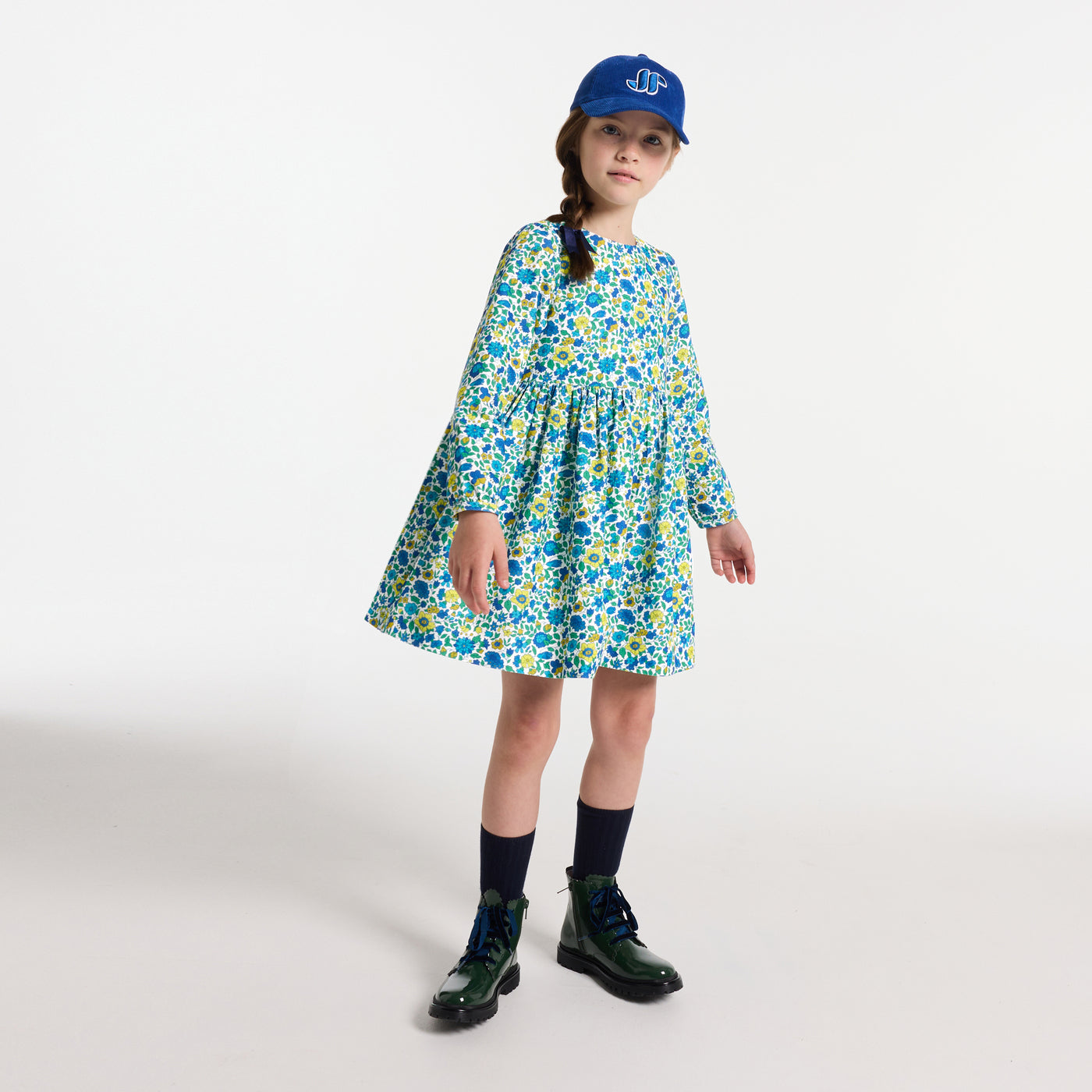 Girl dress in Liberty fabric velvet - blanc/multico