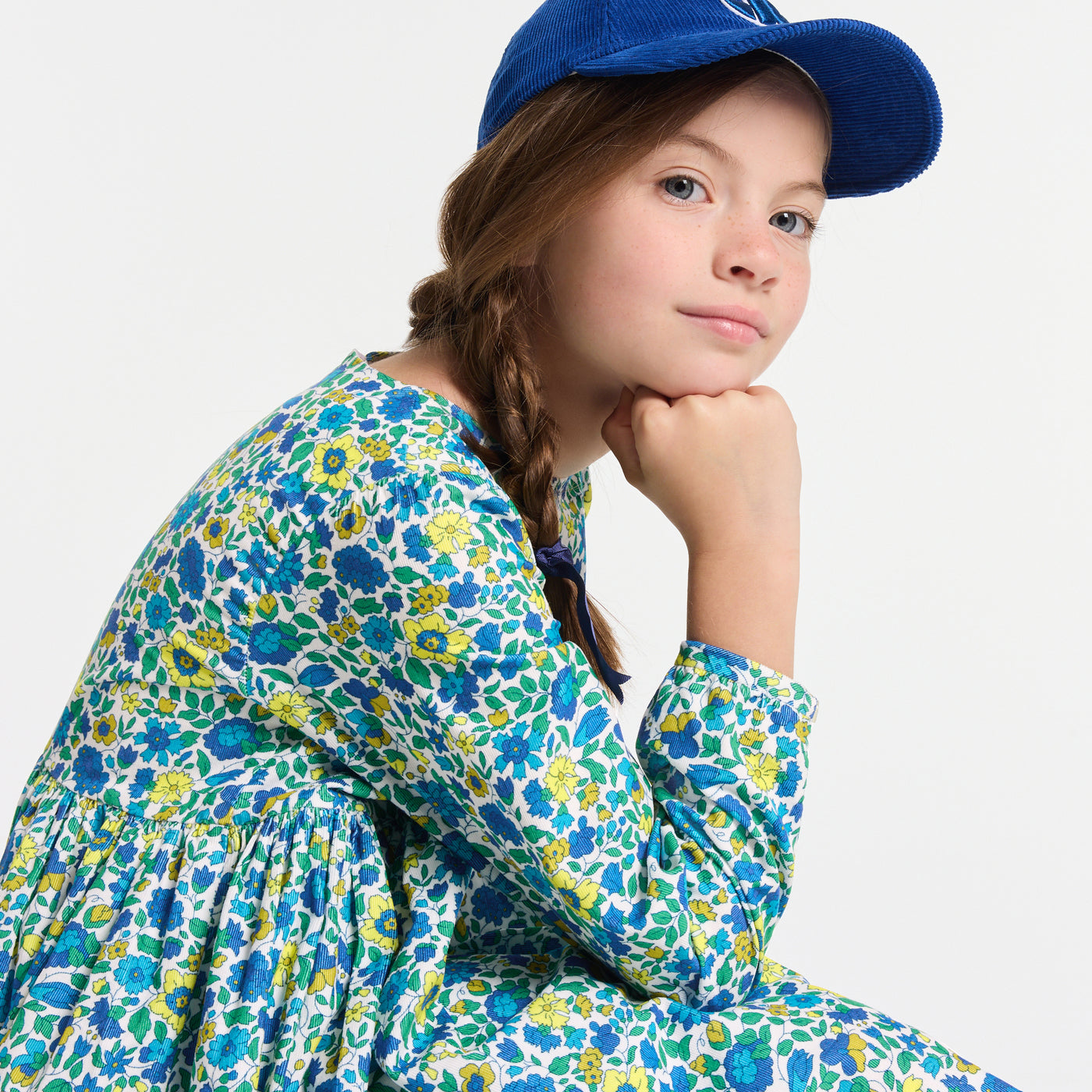 Girl dress in Liberty fabric velvet - blanc/multico