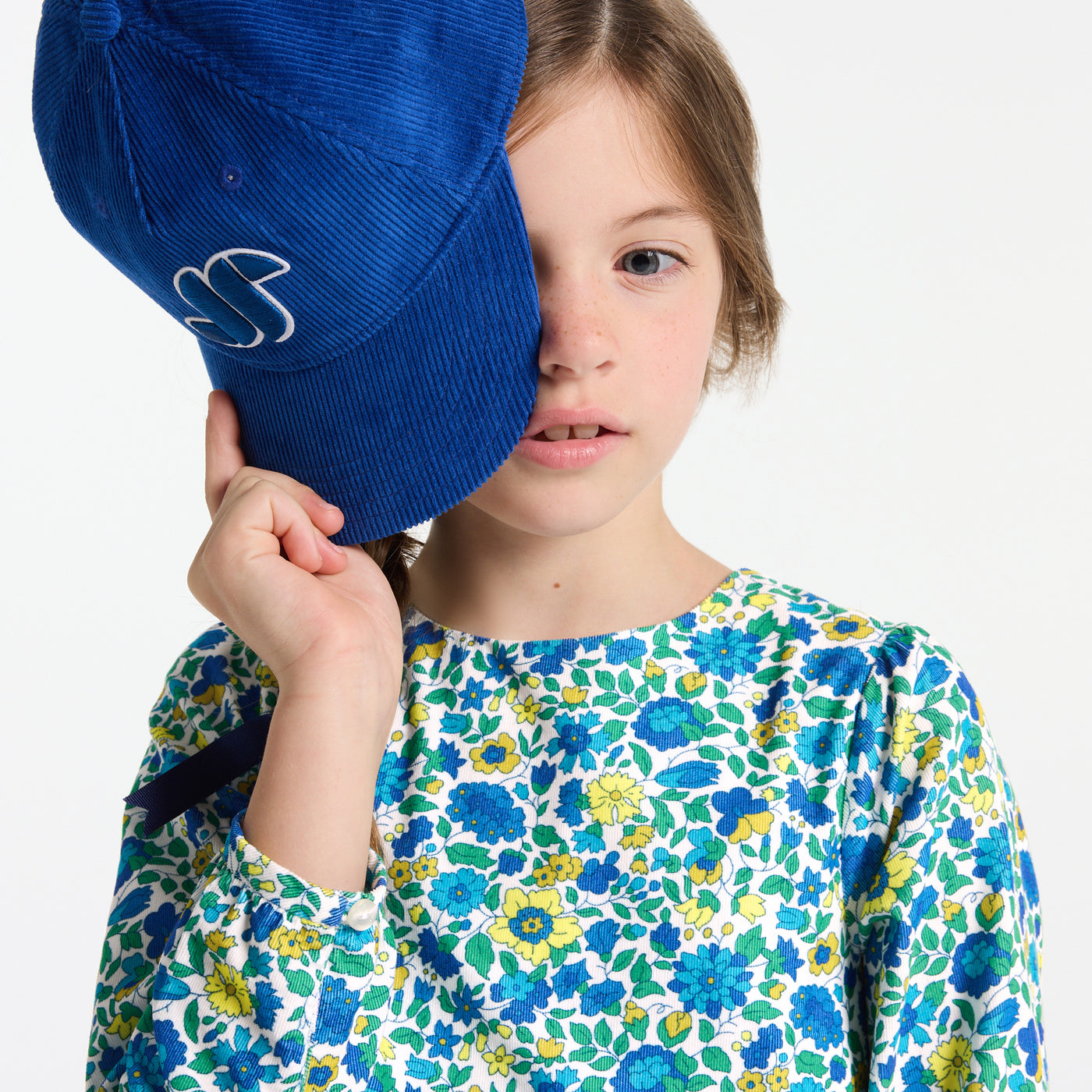 Girl dress in Liberty fabric velvet - blanc/multico