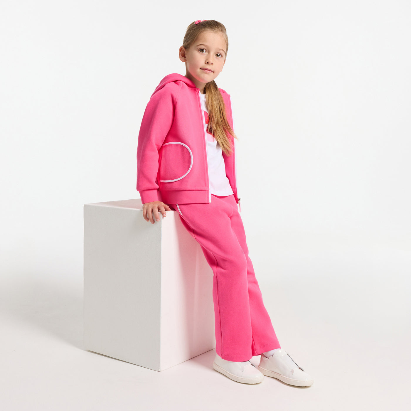 Girl joggers in piqué knit - fuschia clair
