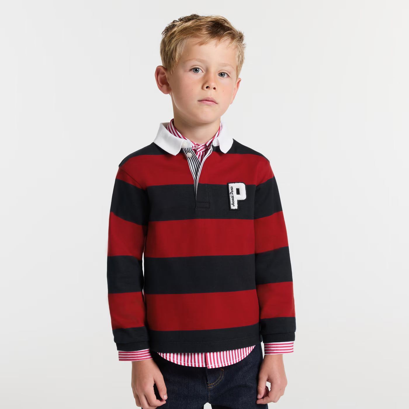 Boy rugby polo shirt - marine/rouge