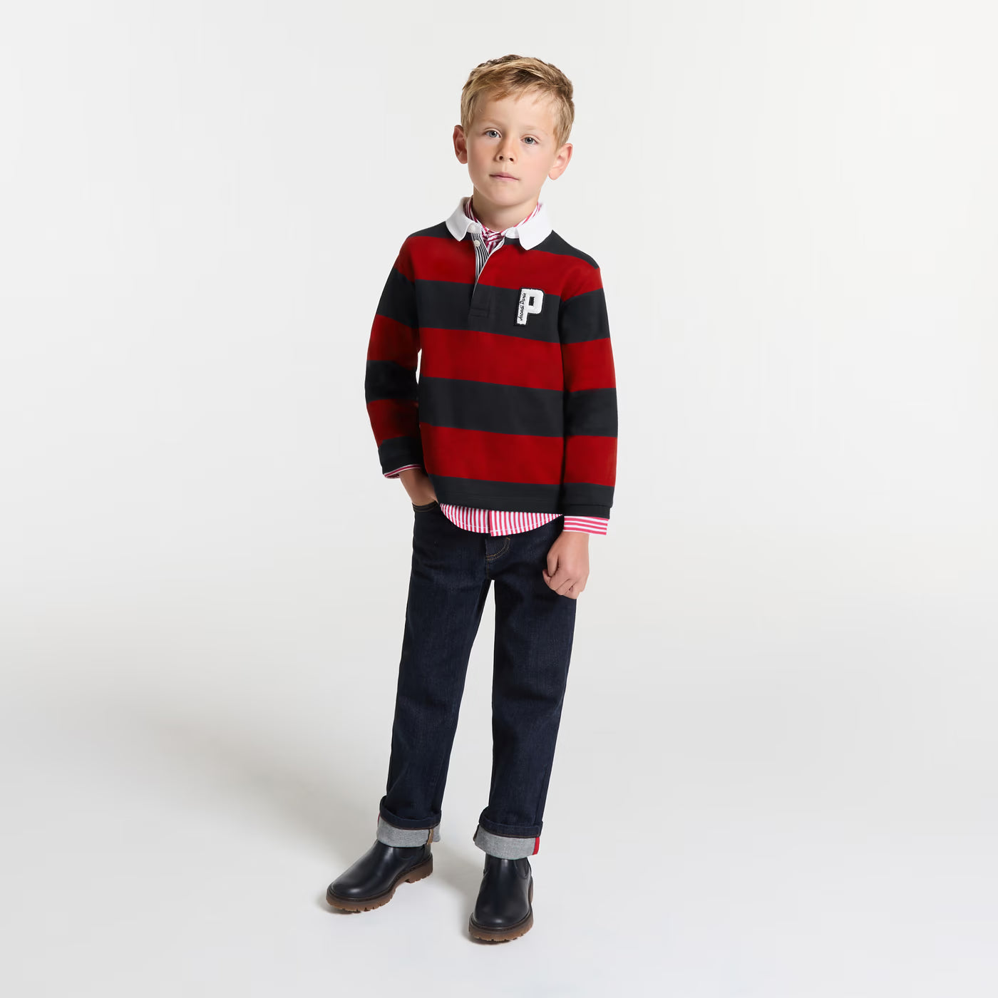 Boy rugby polo shirt - marine/rouge