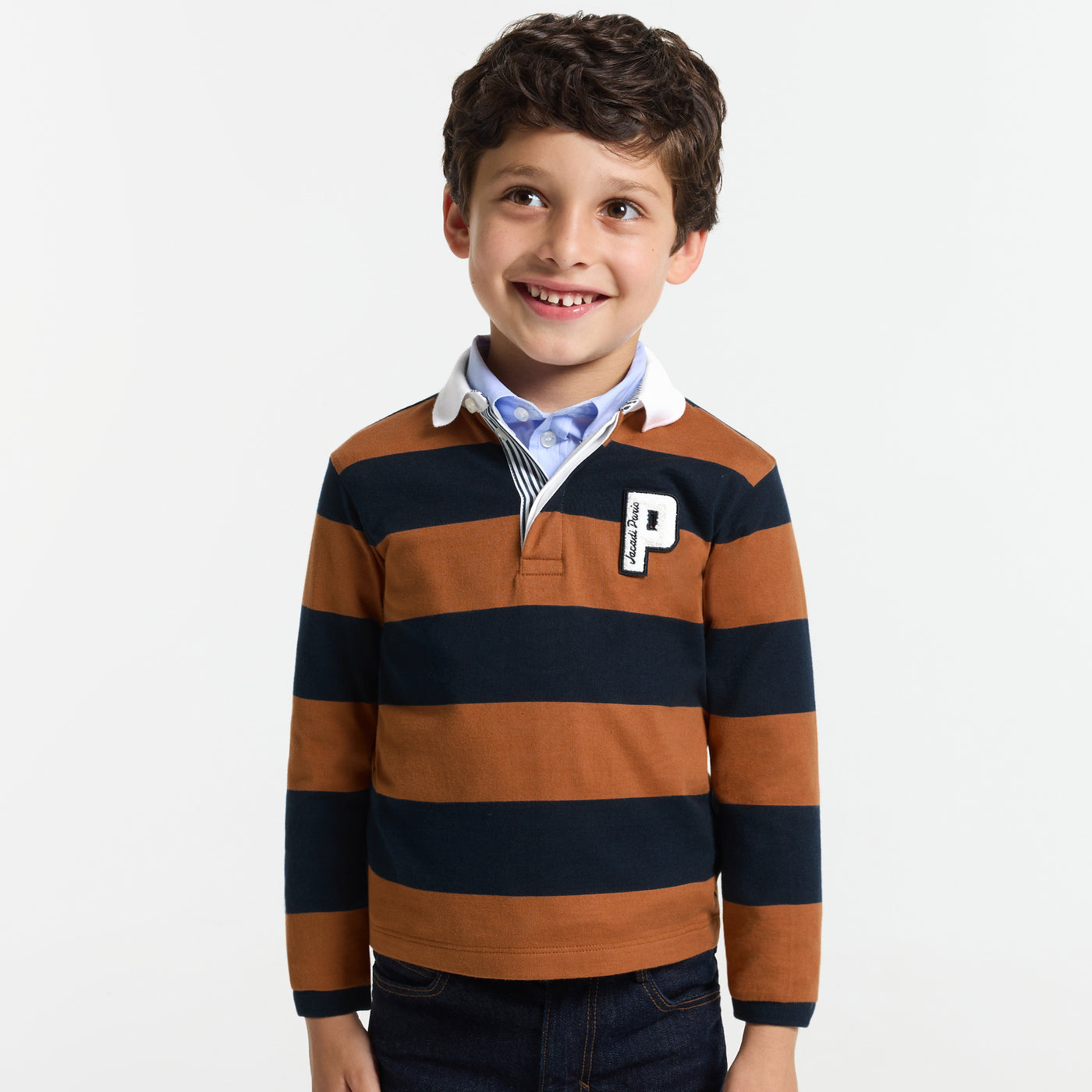 Boy rugby polo shirt - marine/ecru