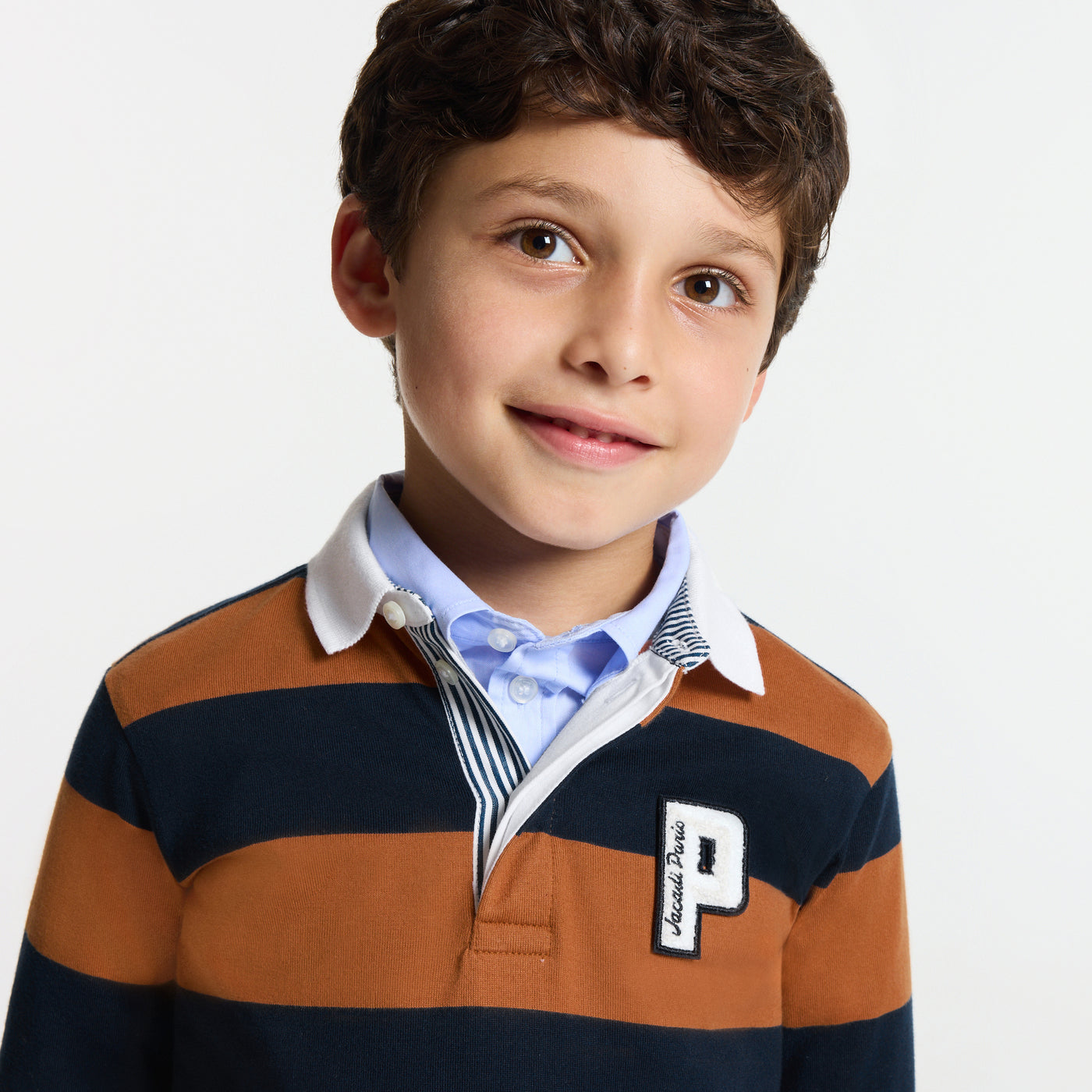 Boy rugby polo shirt - marine/ecru