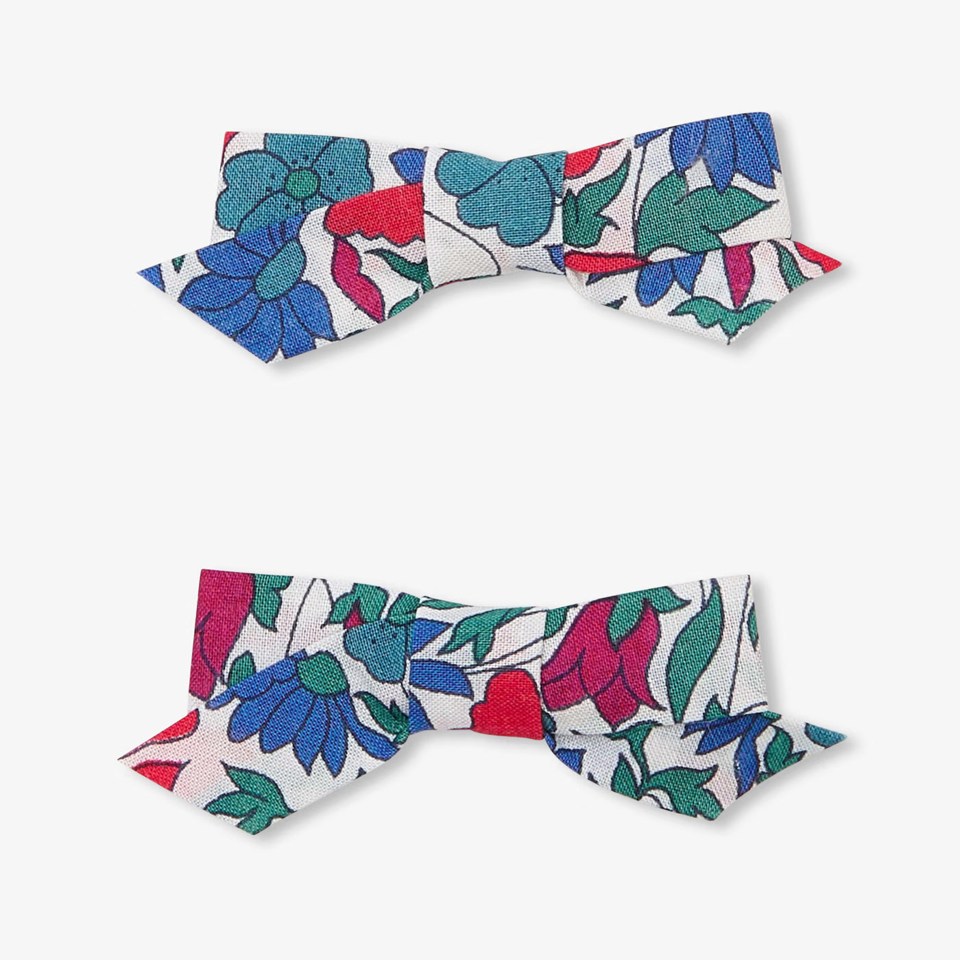 Duo of baby girl Liberty fabric bow barrettes - red/multico