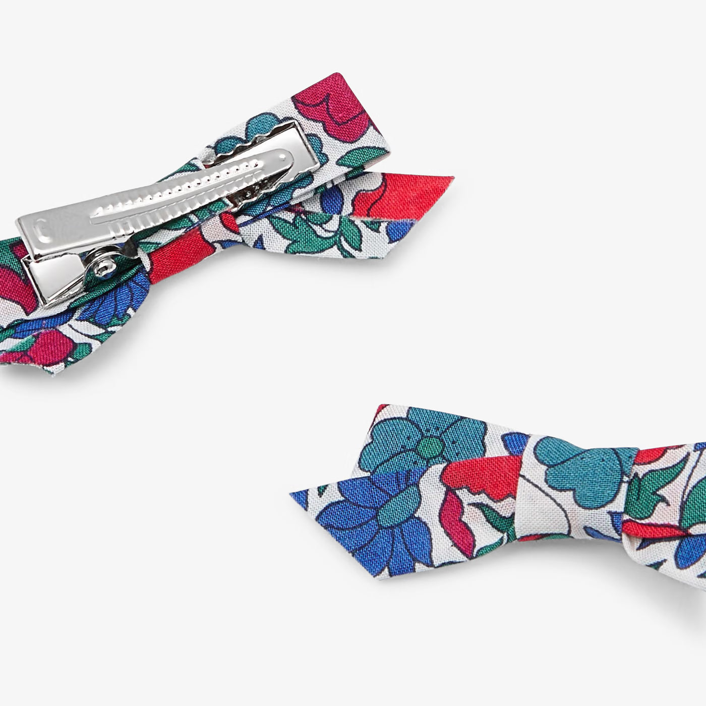 Duo of baby girl Liberty fabric bow barrettes - red/multico