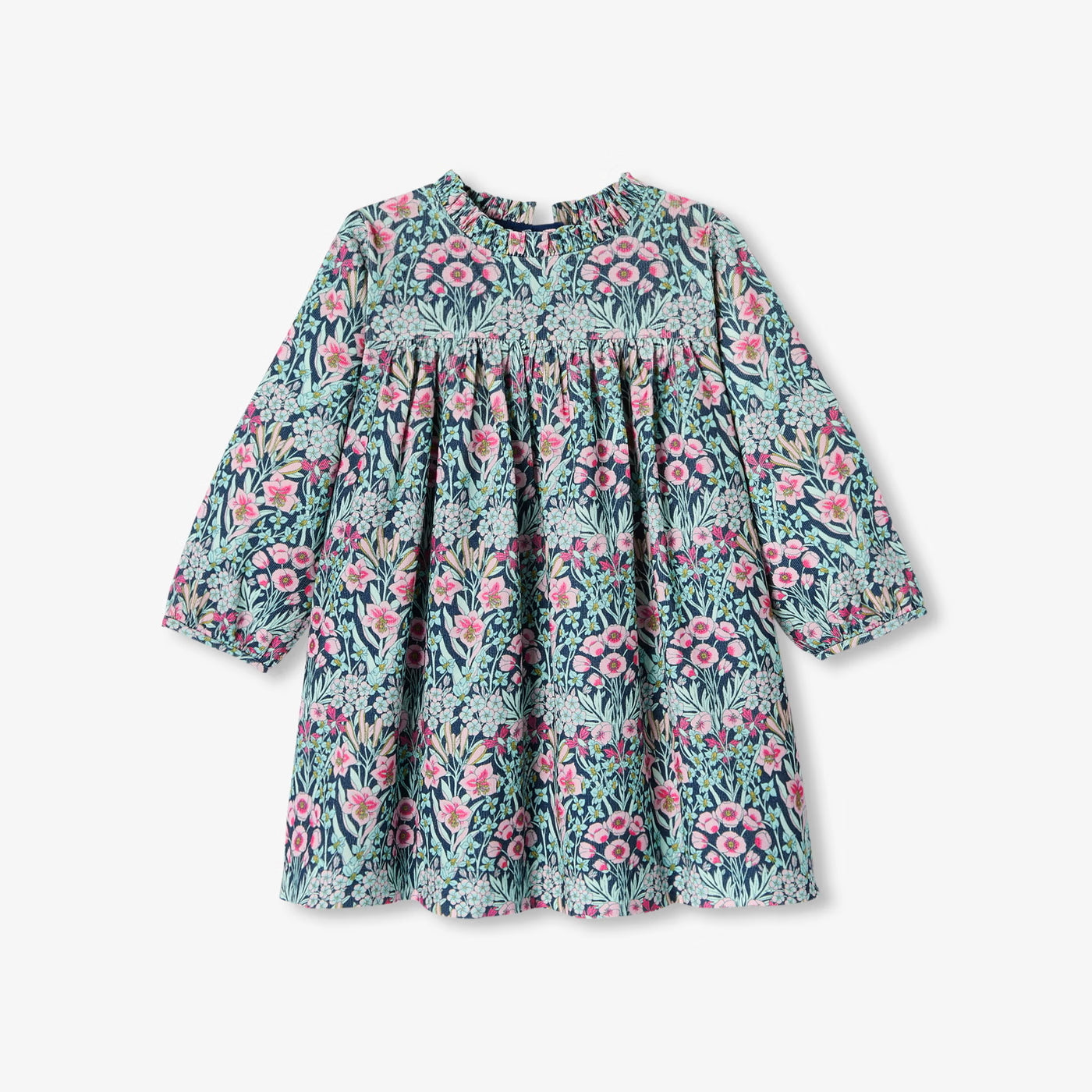 Baby girl dress in velvet Liberty fabric - bleu/multico