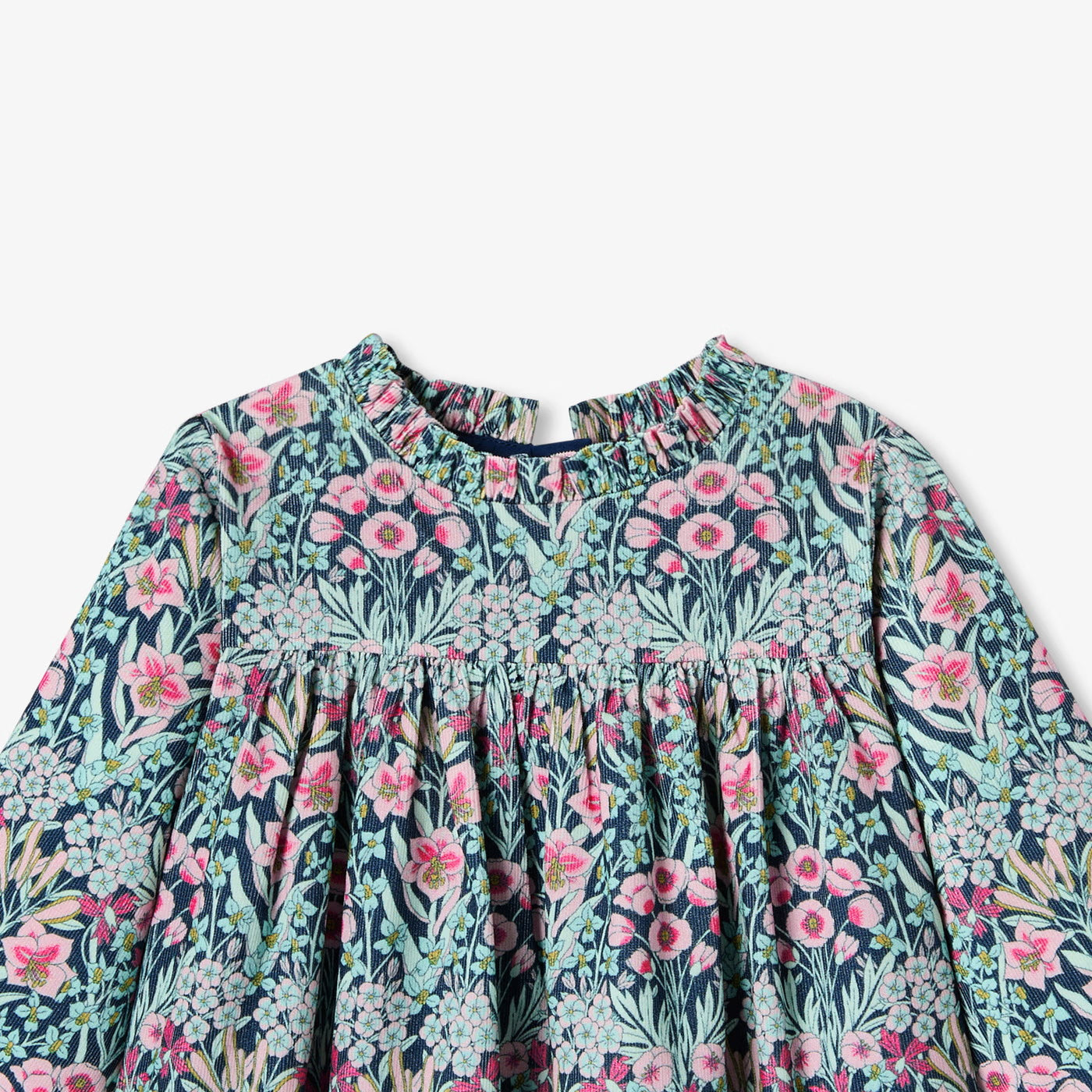 Baby girl dress in velvet Liberty fabric - bleu/multico