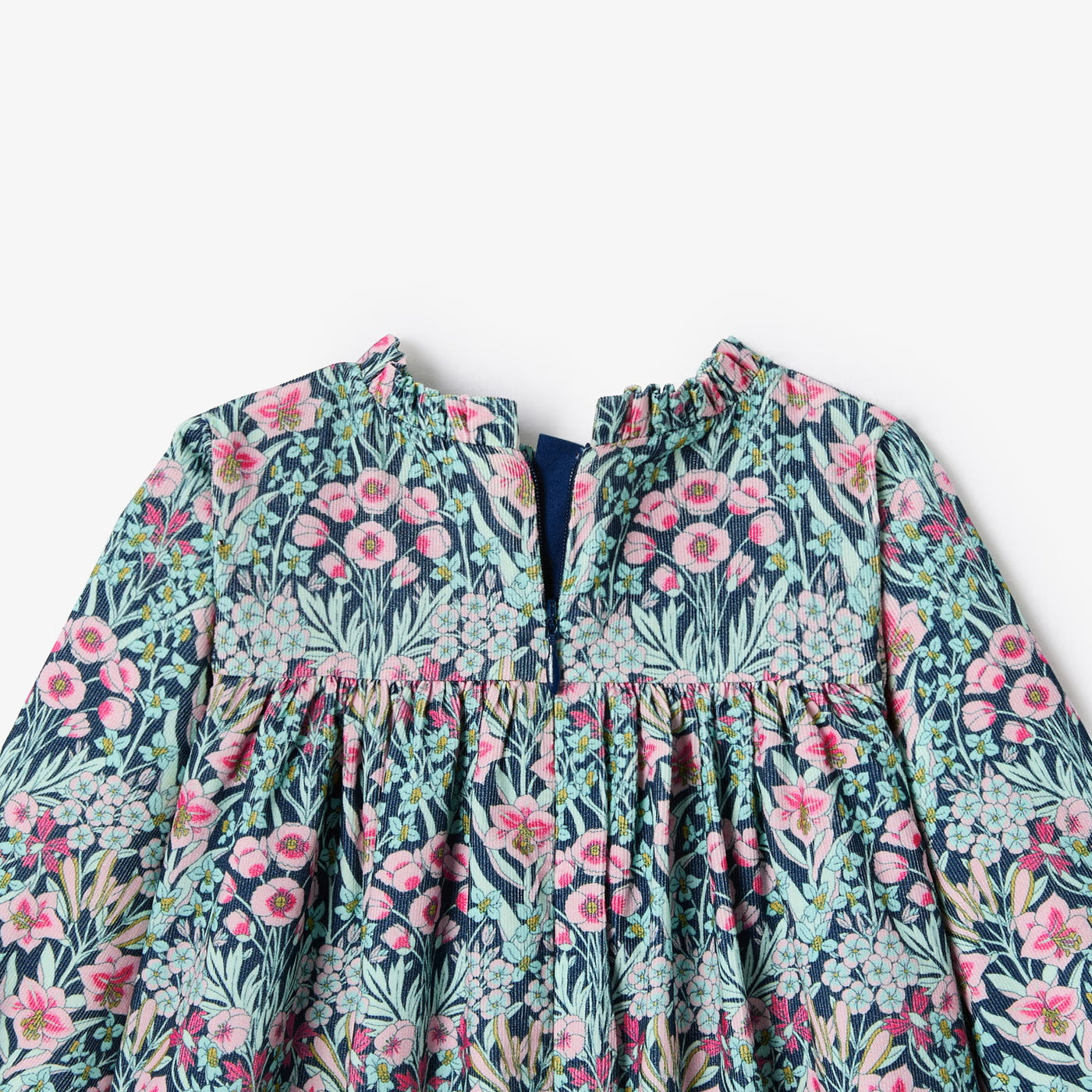 Baby girl dress in velvet Liberty fabric - bleu/multico