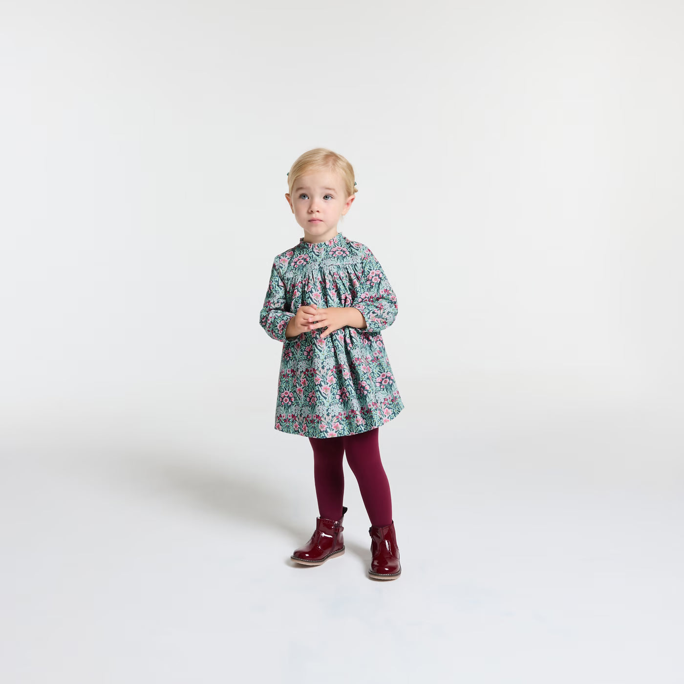 Baby girl dress in velvet Liberty fabric - bleu/multico