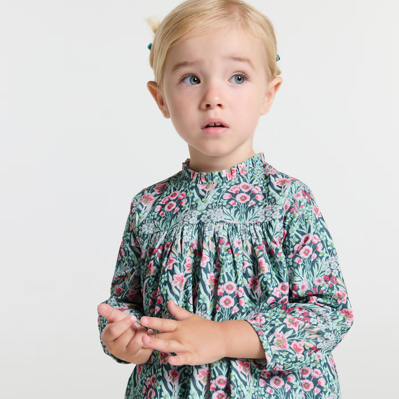 Baby girl dress in velvet Liberty fabric - bleu/multico