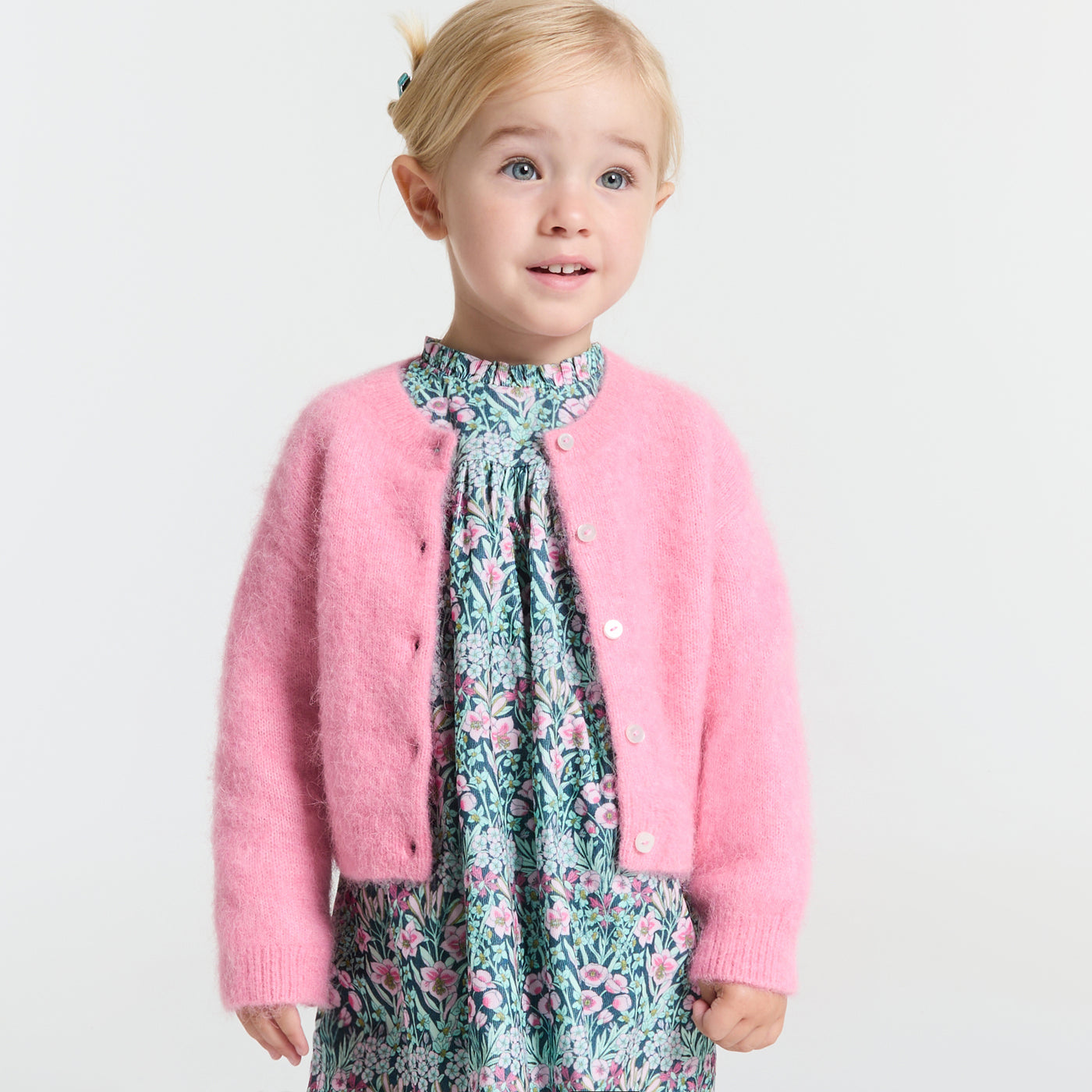 Baby girl cardigan in wool and alpaca - pivoine