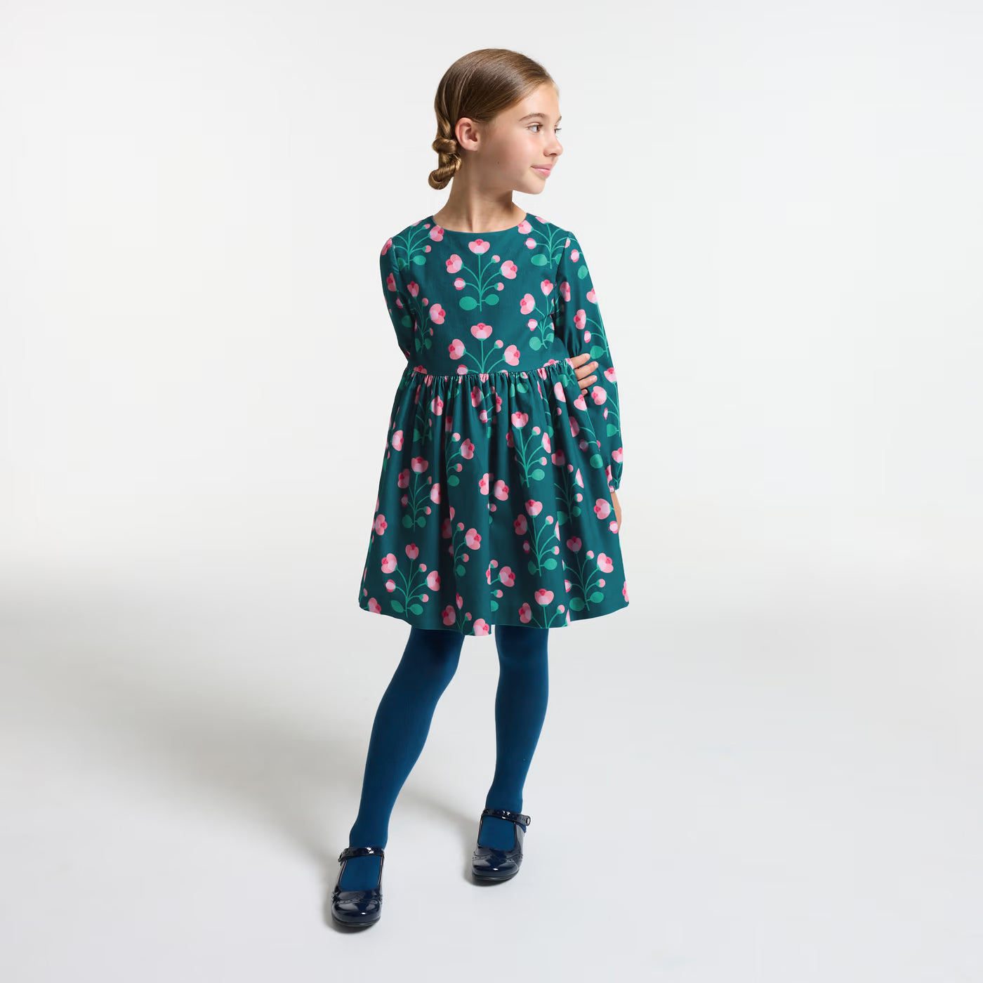 Girl dress in milleraies velvet - bleu/multico