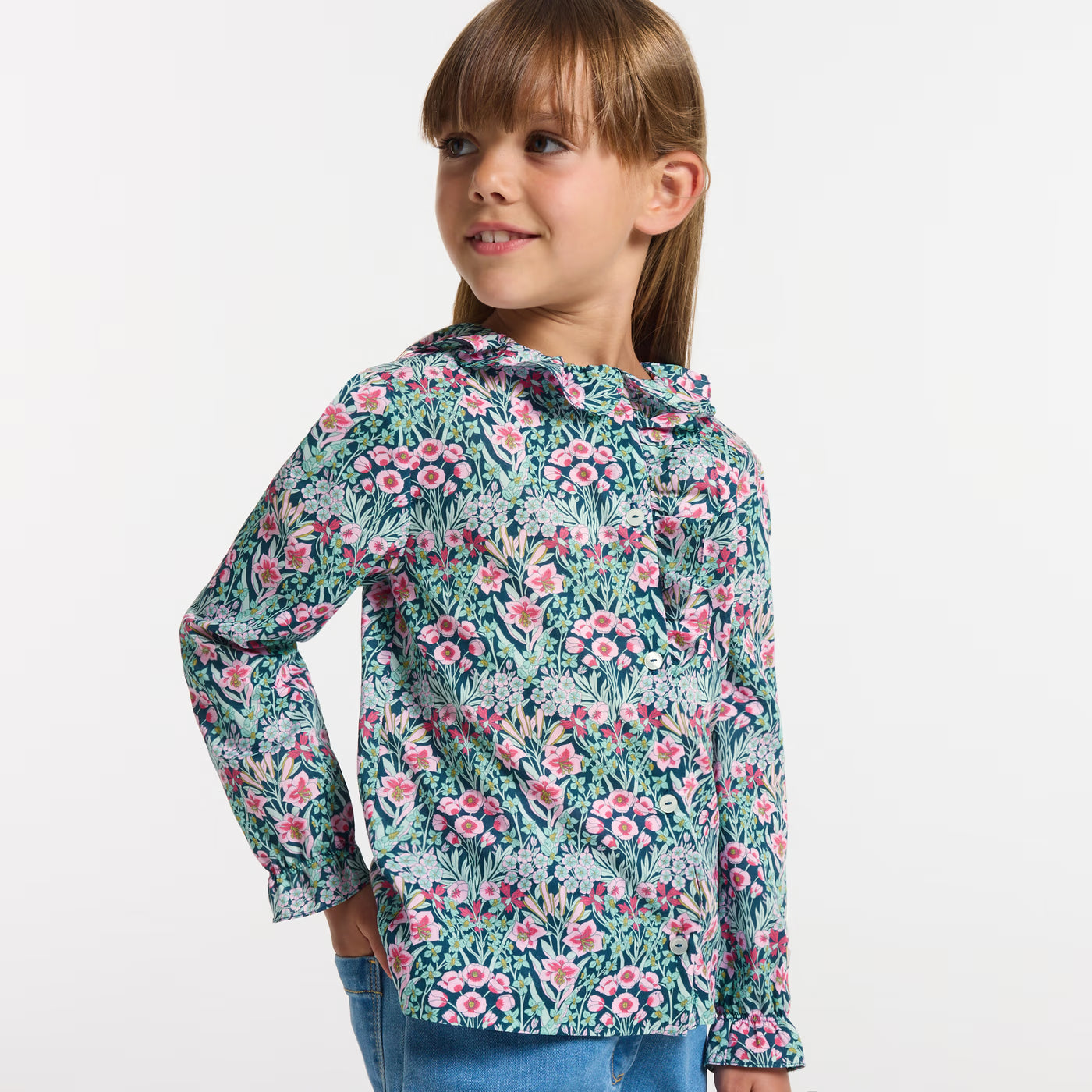 Girl blouse in Liberty fabric - vert/multico