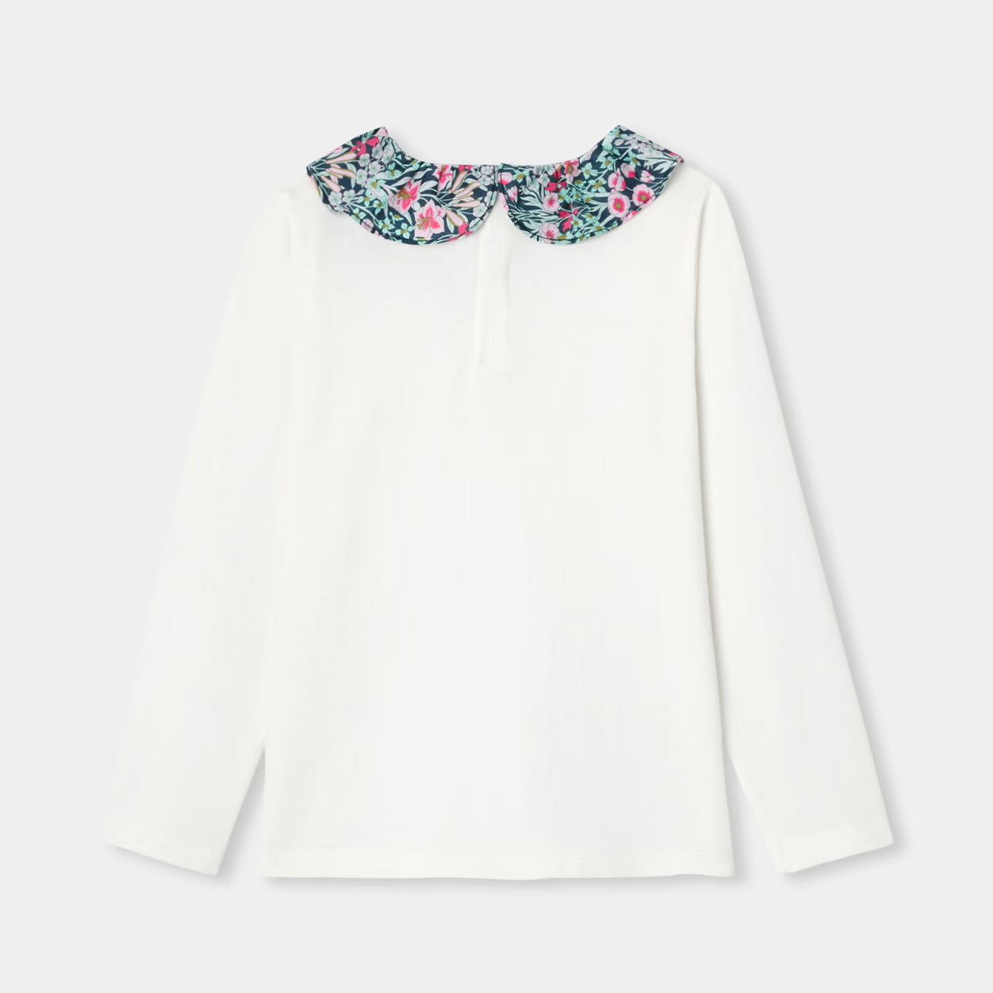 Girl T-shirt with Liberty fabric collar - blanc doux jacadi