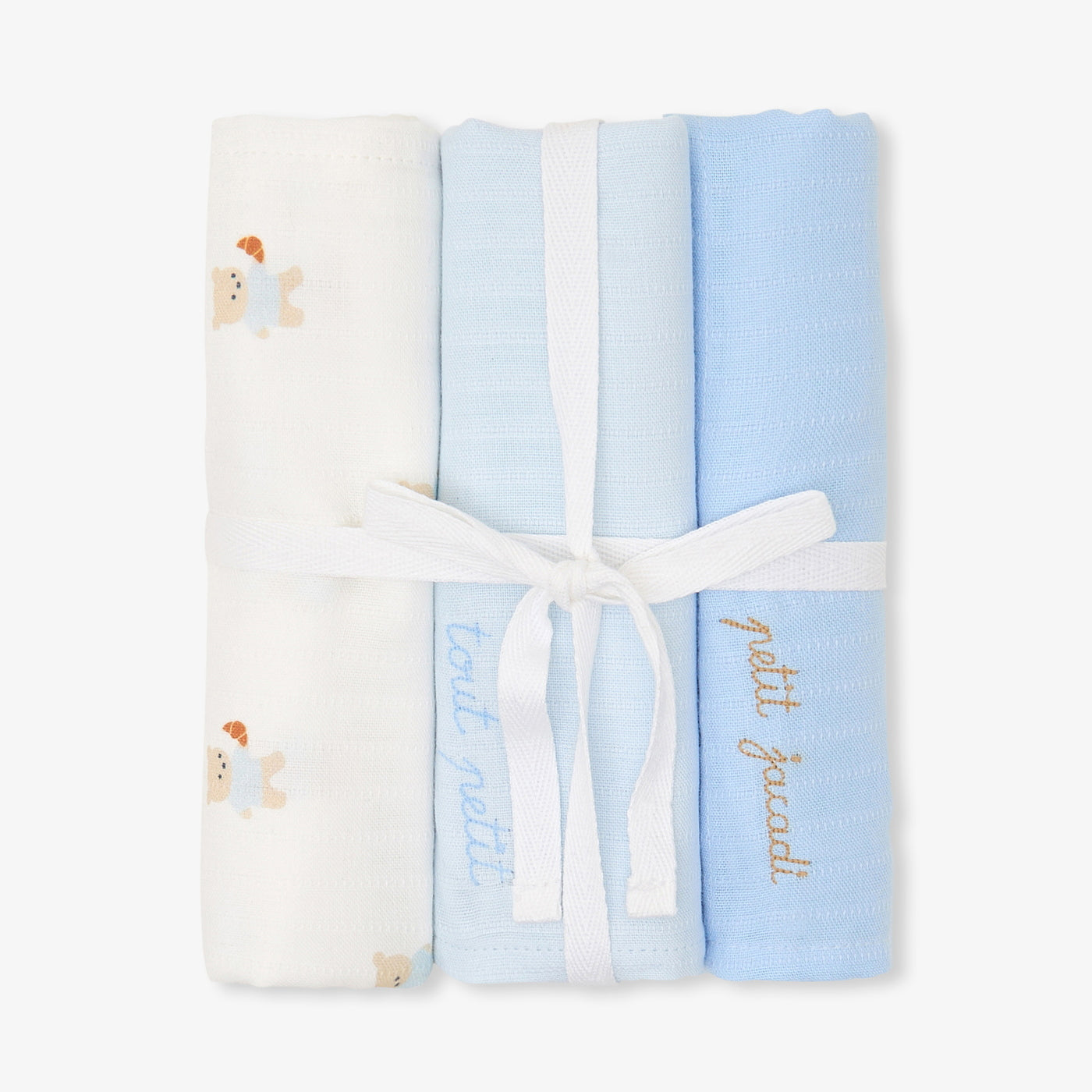 Baby set of 3 swaddling cloths - bleu clair jacadi