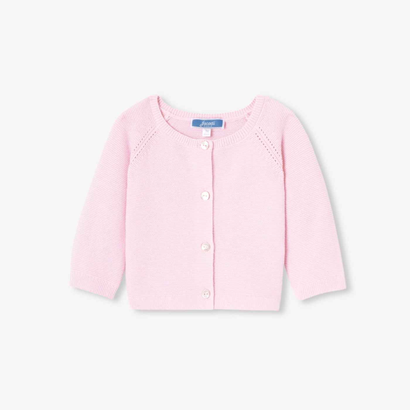 Baby girl cardigan in garter stitch cotton - rose pale jacadi