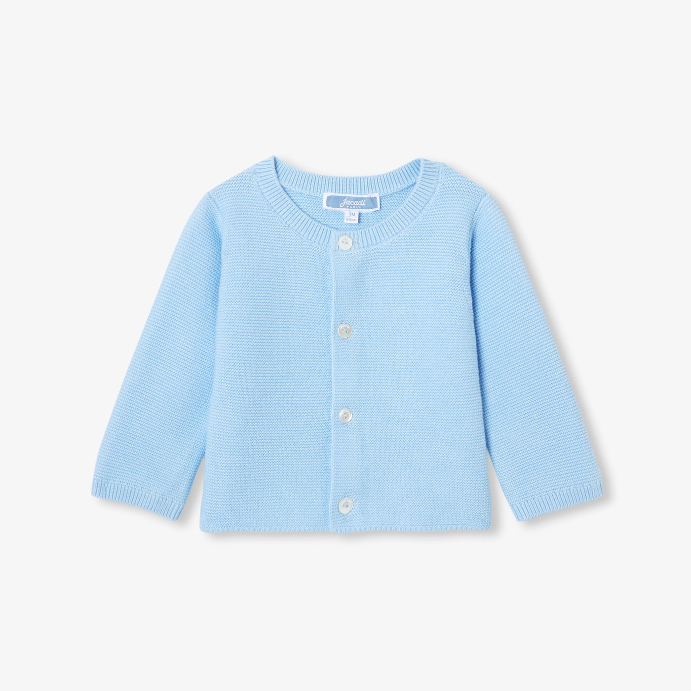 Baby cardigan in garter stitch cotton - bleu ocean